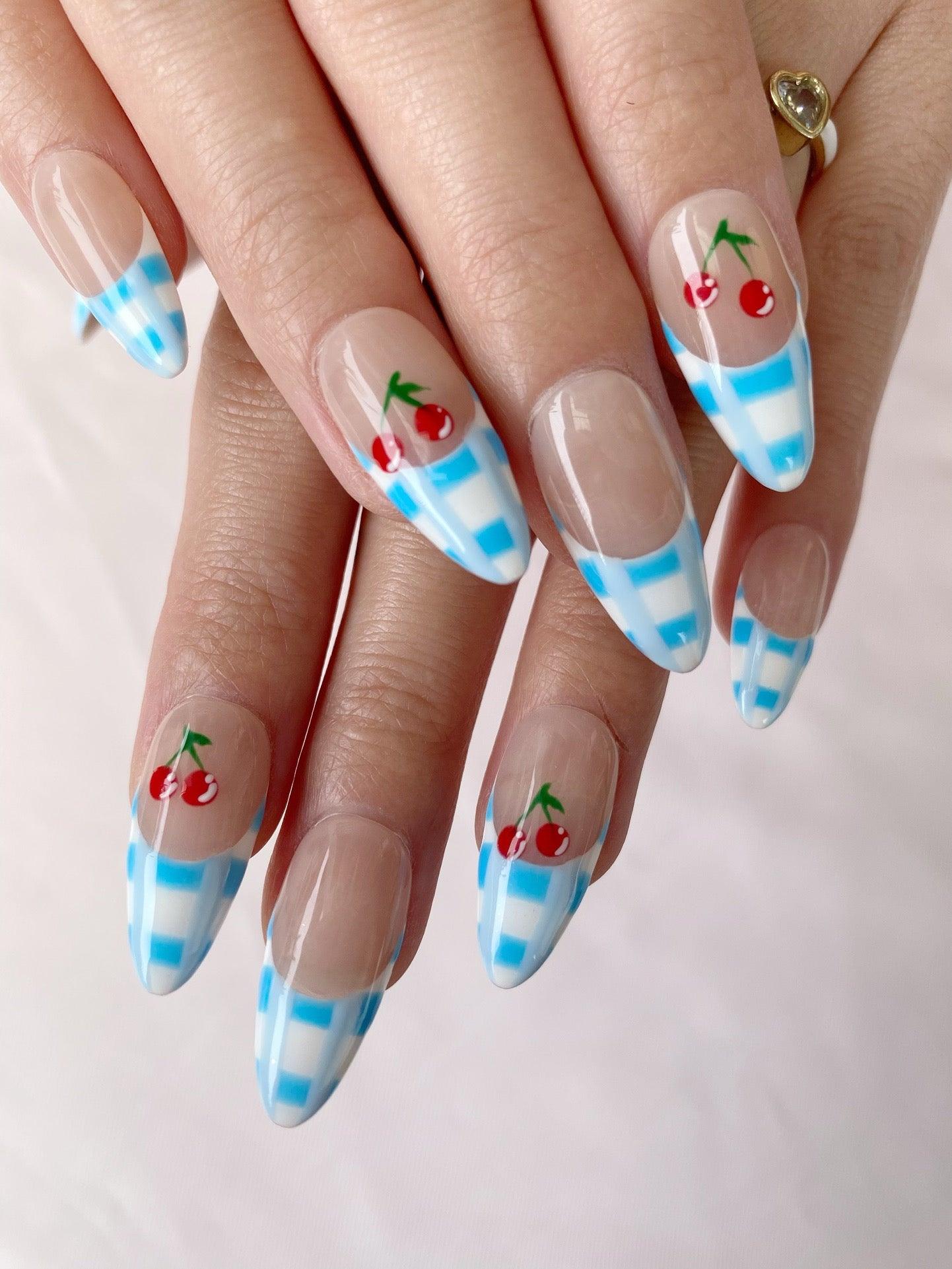 Cherry Check - GO2NAIL MEDIUM ALMOND PressOnNails