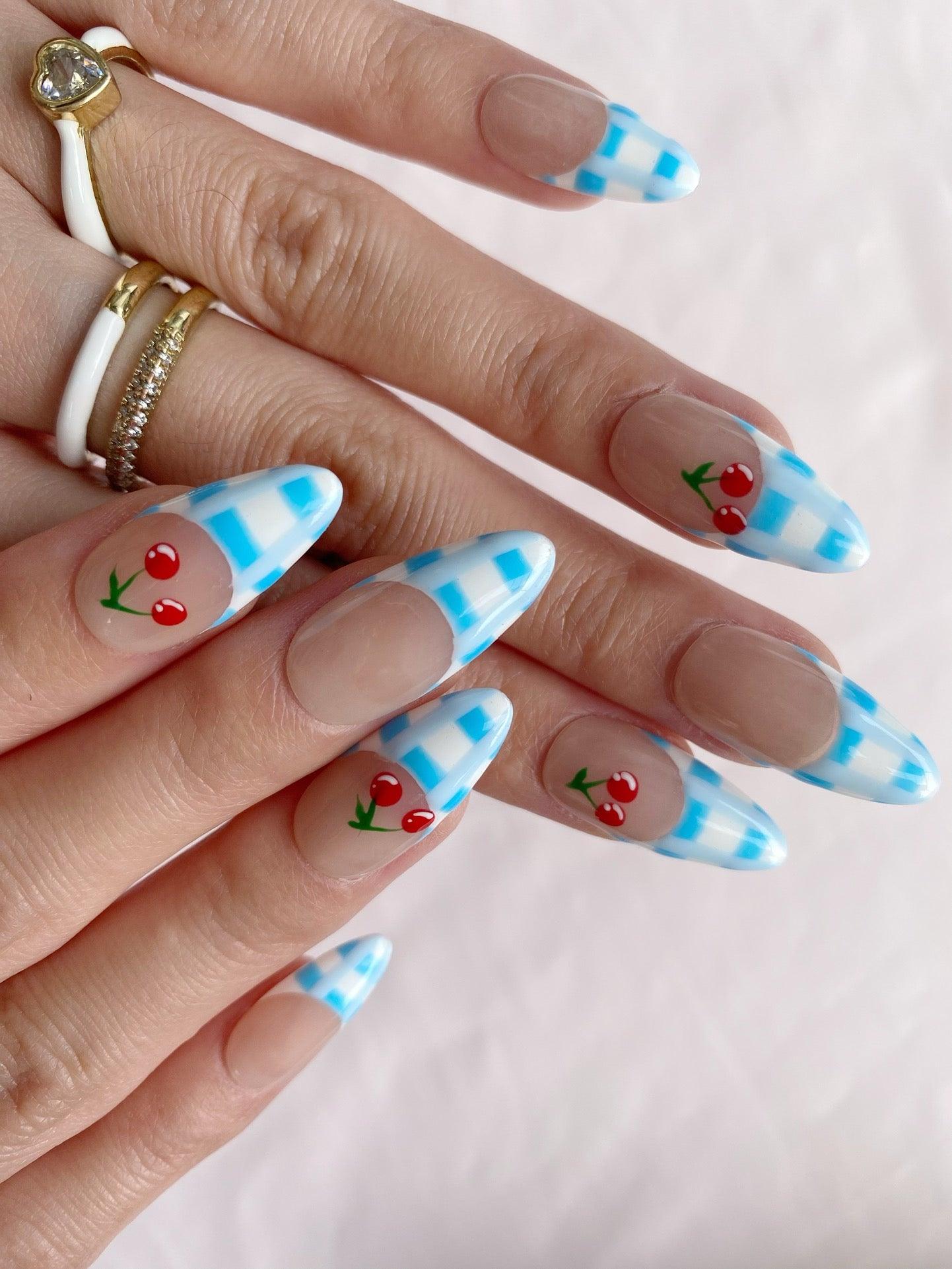 Cherry Check - GO2NAIL MEDIUM ALMOND PressOnNails