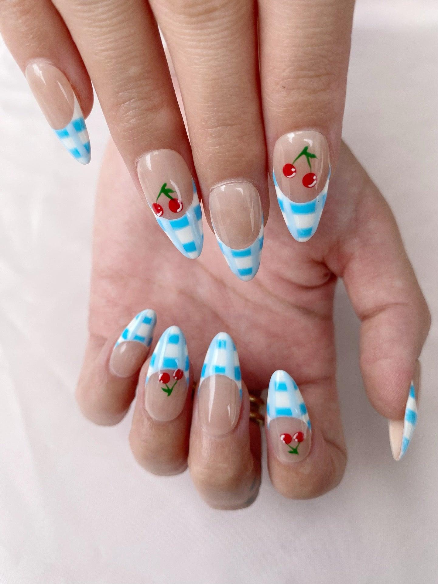 Cherry Check - GO2NAIL MEDIUM ALMOND PressOnNails