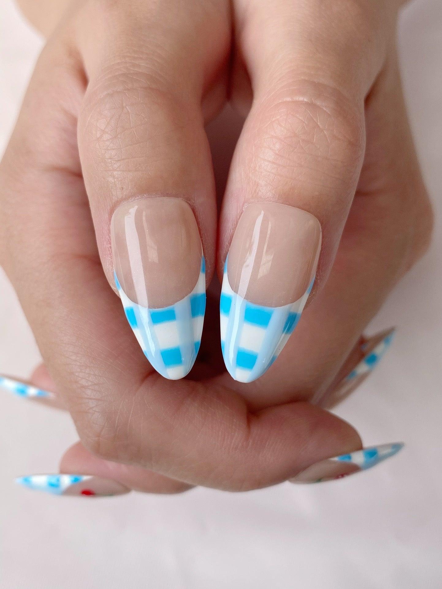 Cherry Check - GO2NAIL MEDIUM ALMOND PressOnNails