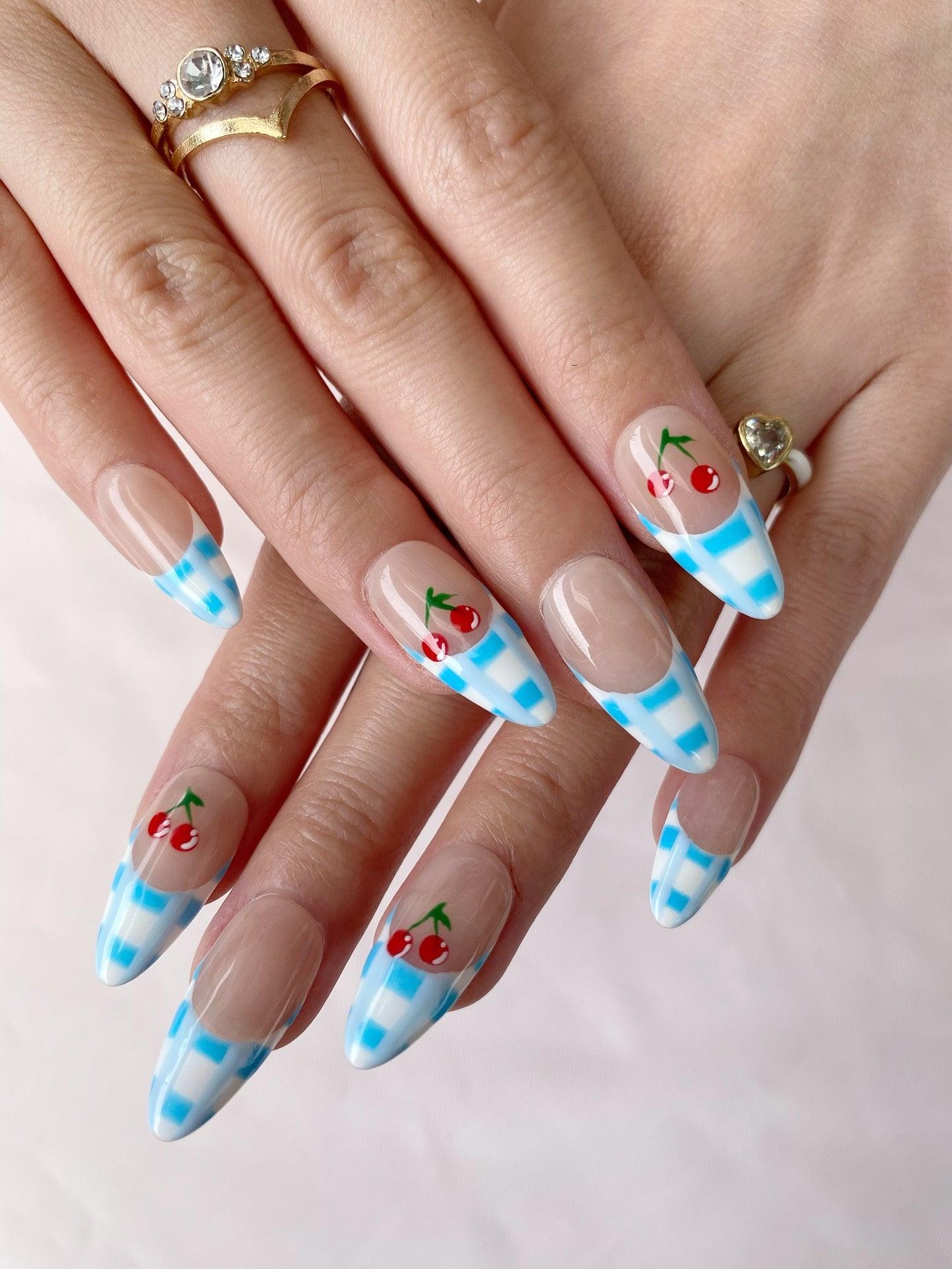 Cherry Check - GO2NAIL MEDIUM ALMOND PressOnNails