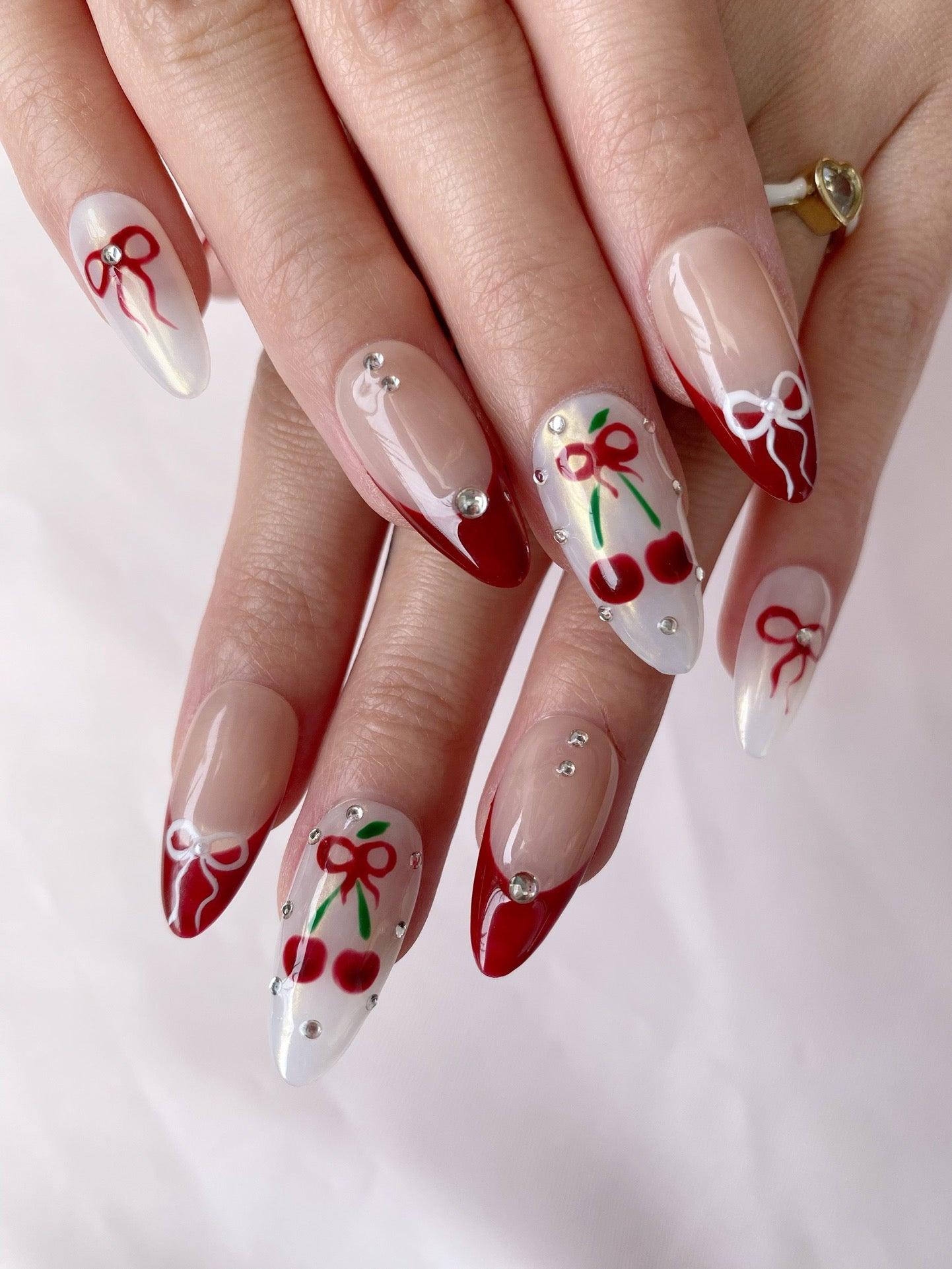 Cherry Love - GO2NAIL MEDIUM ALMOND PressOnNails