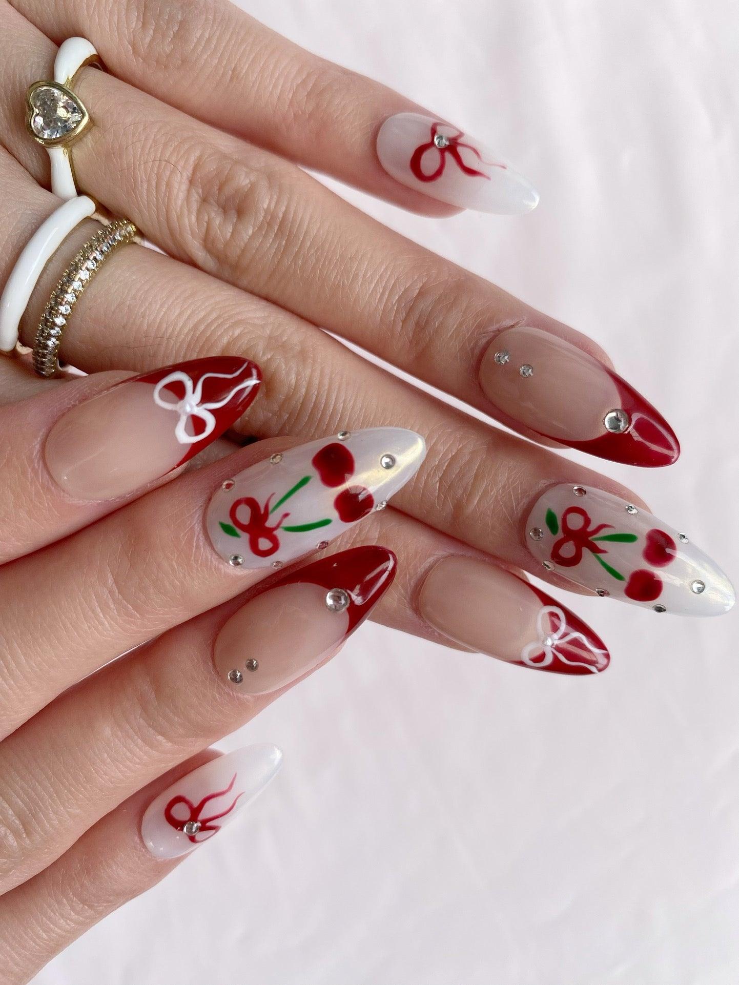 Cherry Love - GO2NAIL MEDIUM ALMOND PressOnNails