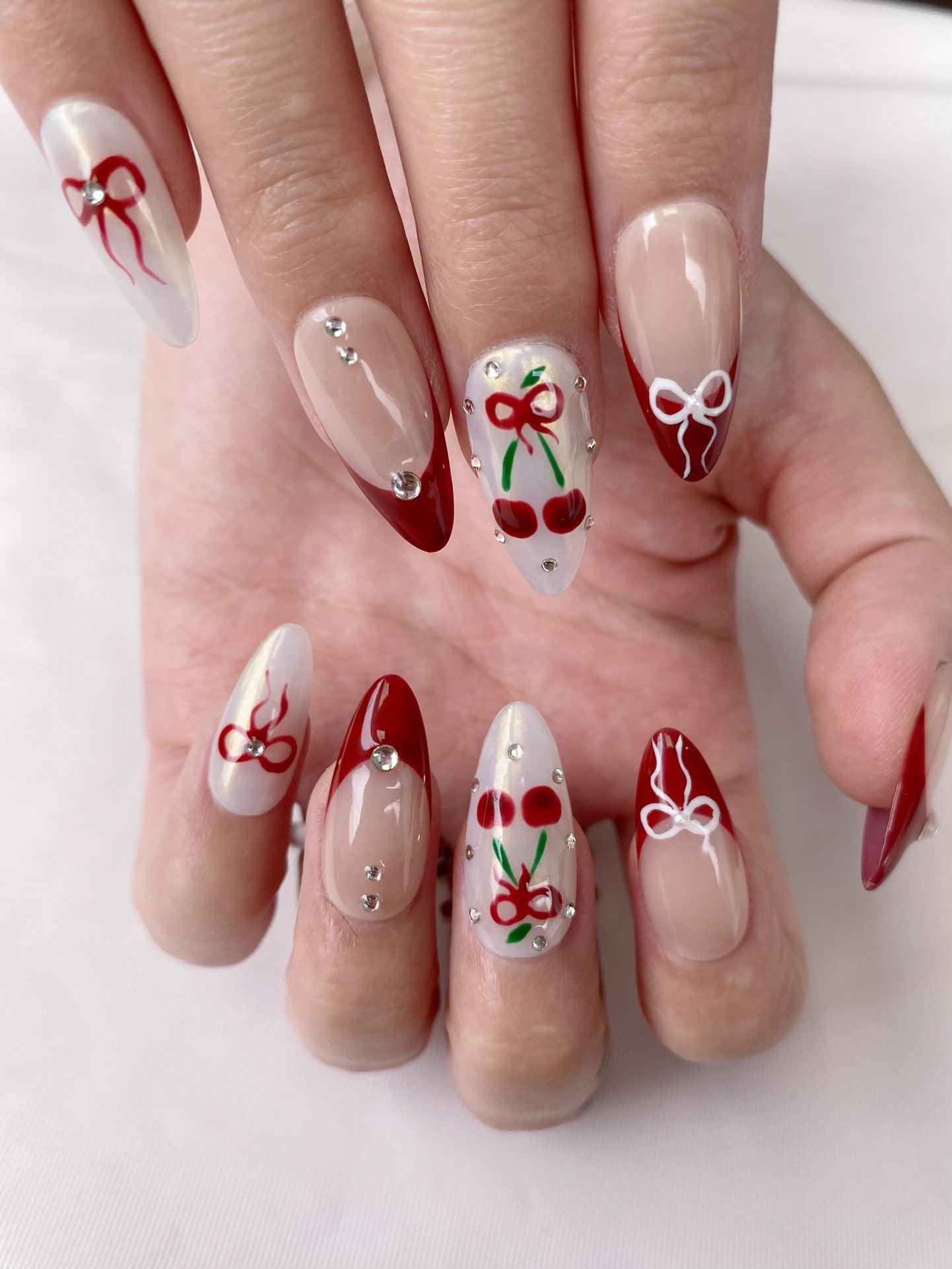 Cherry Love - GO2NAIL MEDIUM ALMOND PressOnNails