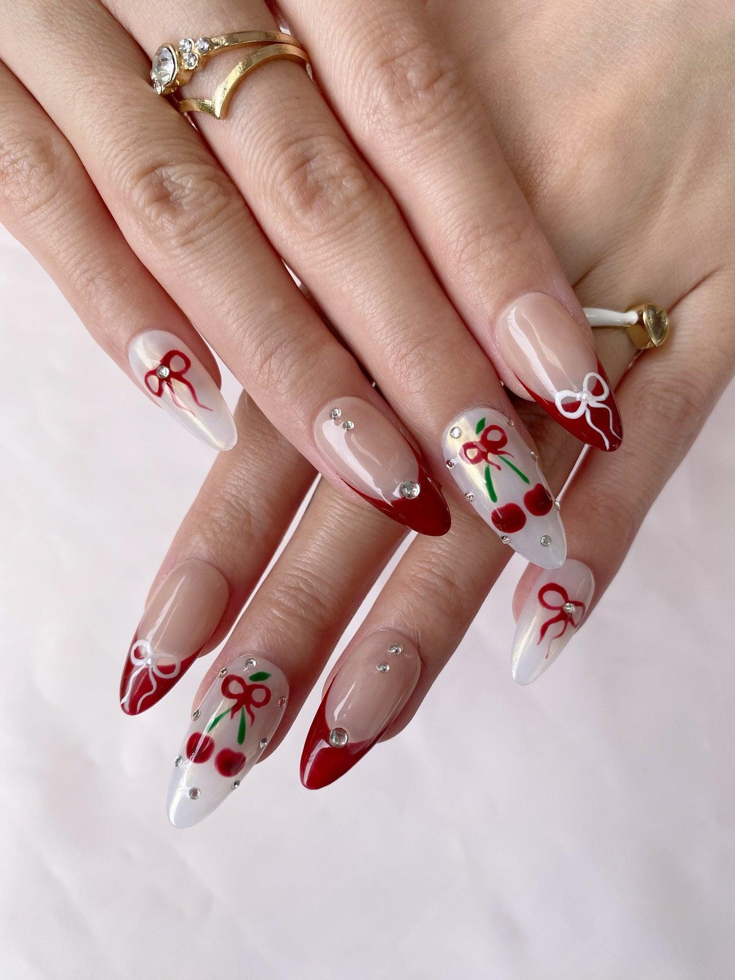Cherry Love - GO2NAIL MEDIUM ALMOND PressOnNails