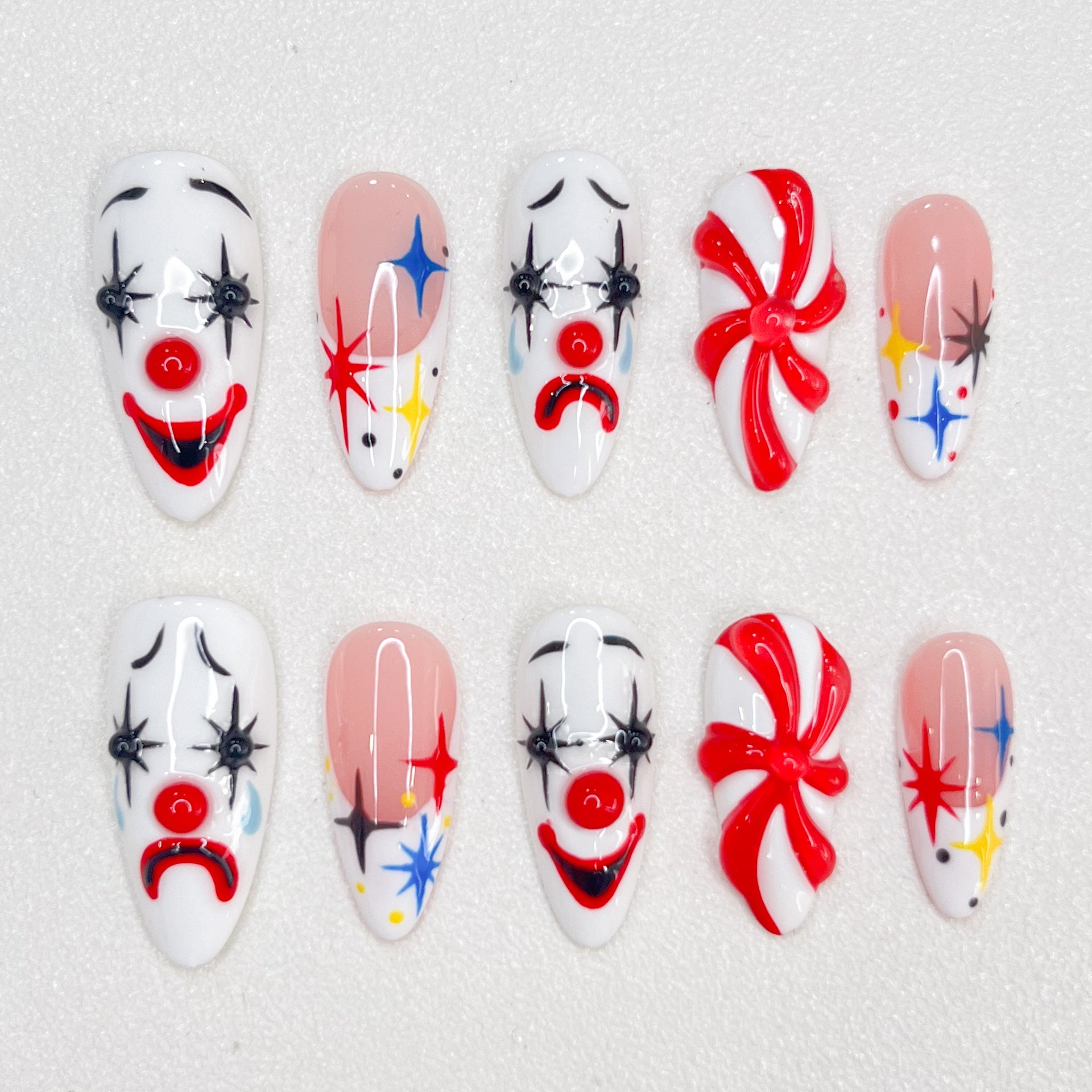 Clown Carnival - GO2NAIL LONG ALMOND PressOnNails