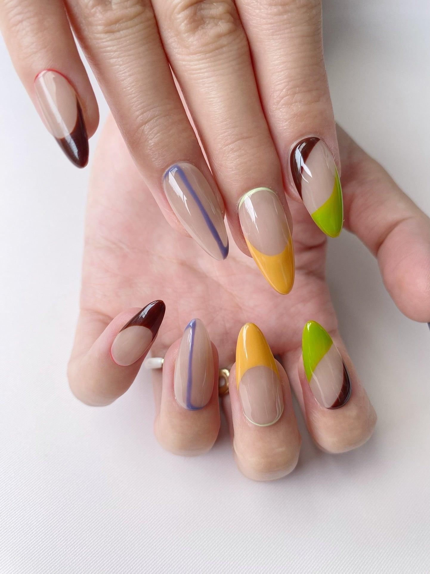 ColorBlockChic - GO2NAIL LONG ALMOND PressOnNails