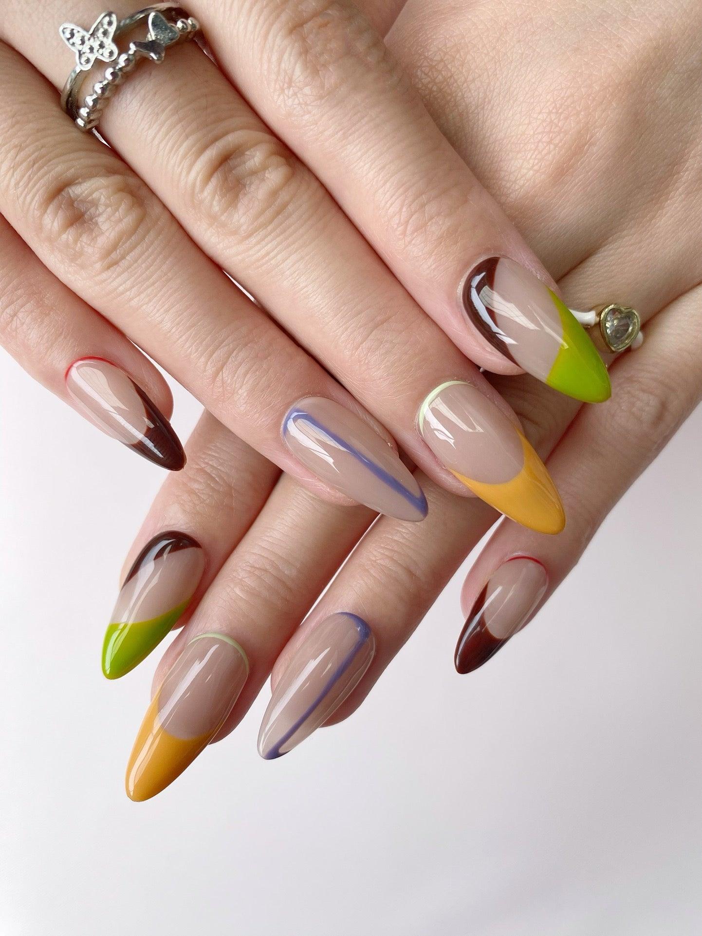ColorBlockChic - GO2NAIL LONG ALMOND PressOnNails