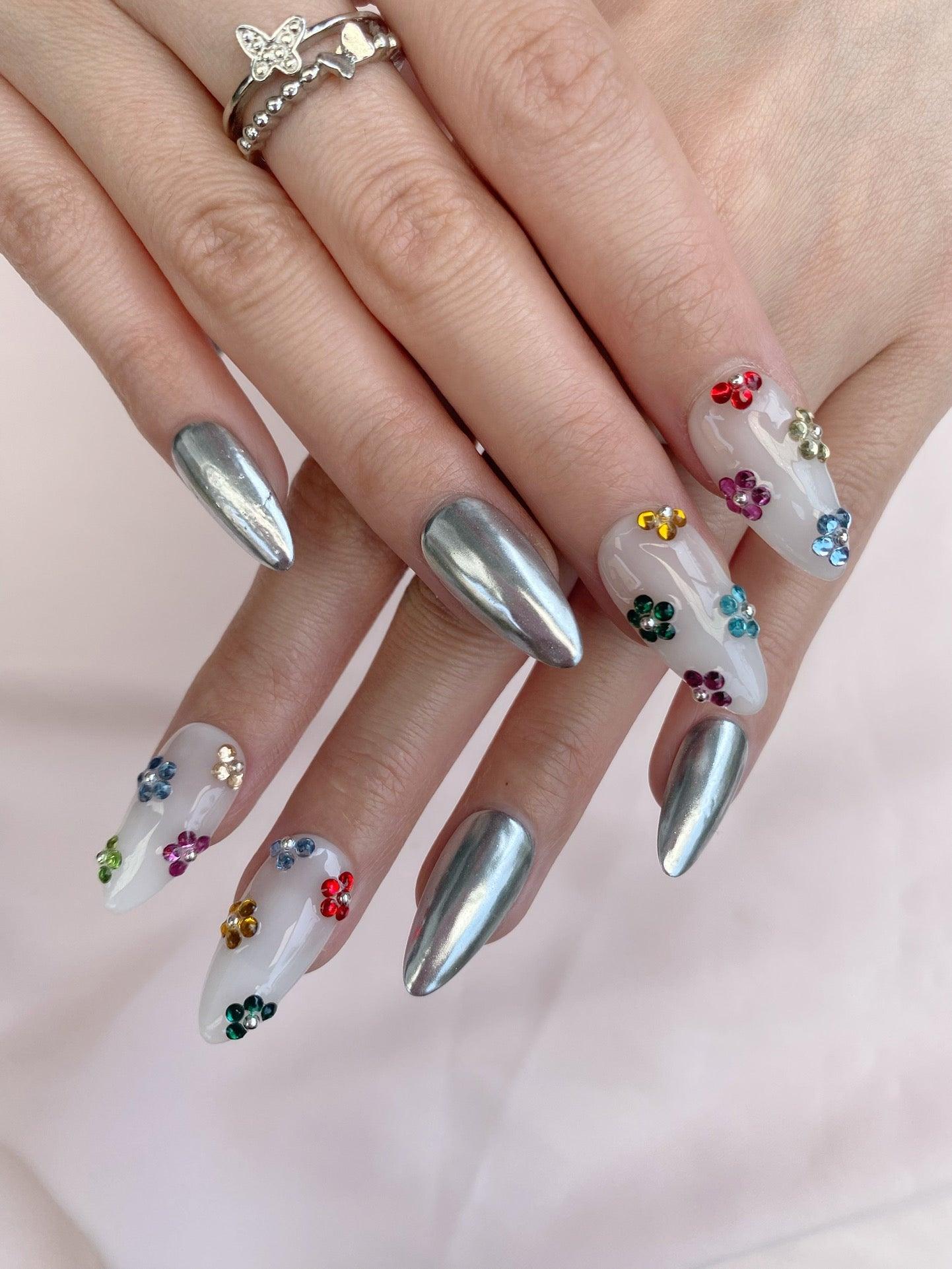 Crystal Bloom - GO2NAIL LONG STILETTO PressOnNails