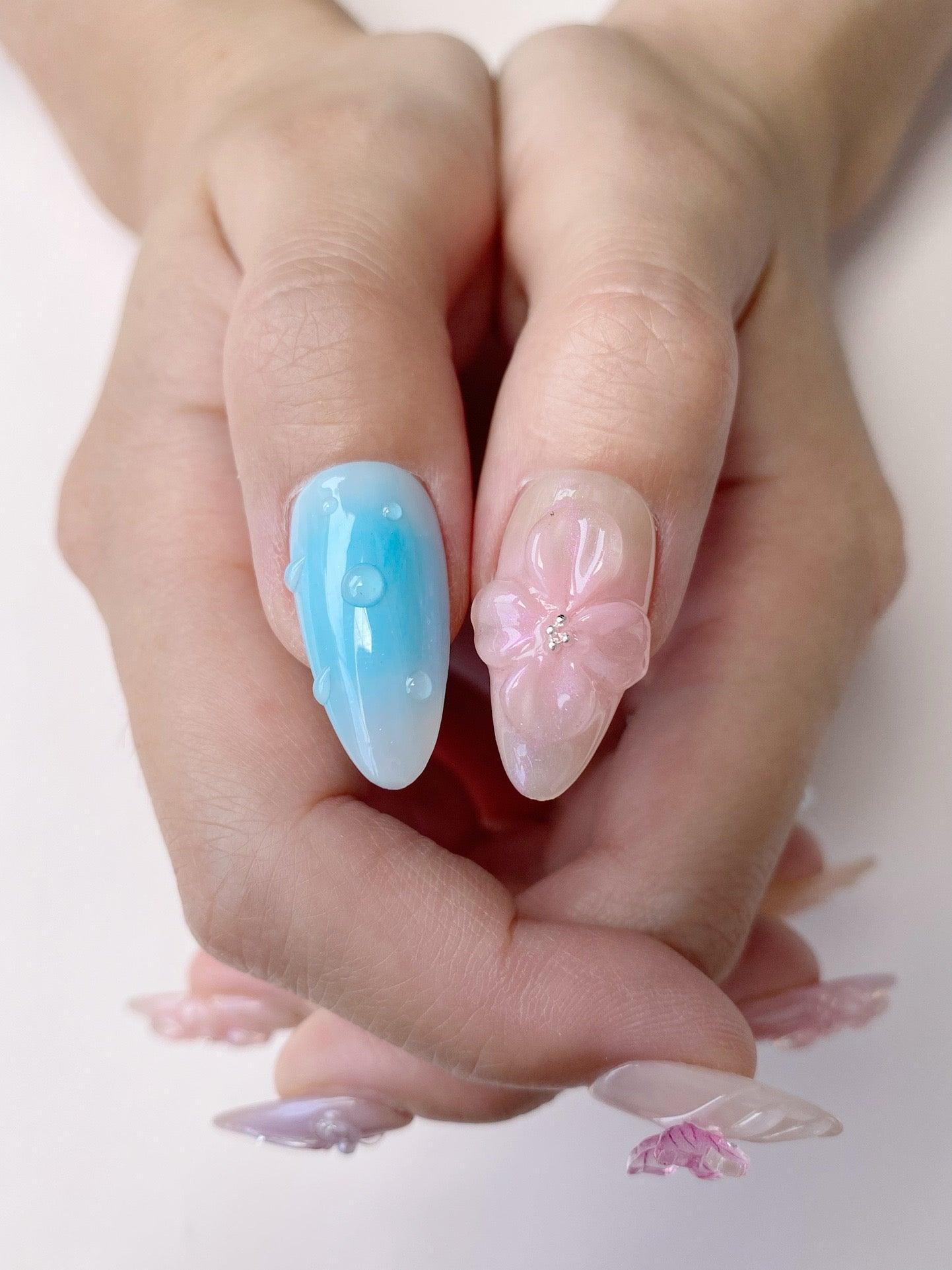 Fluttering Blooms - GO2NAIL MEDIUM ALMOND PressOnNails