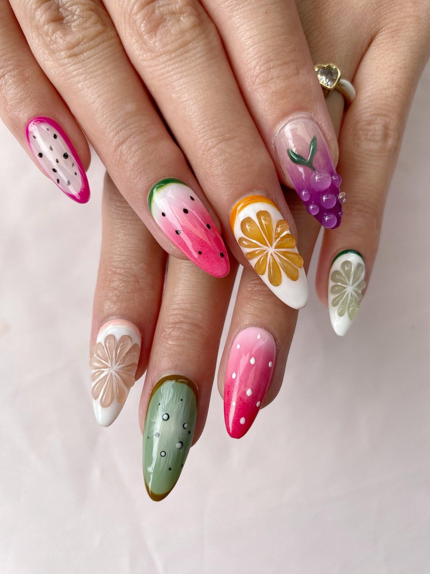 Fruit Fiesta - GO2NAIL MEDIUM ALMOND PressOnNails