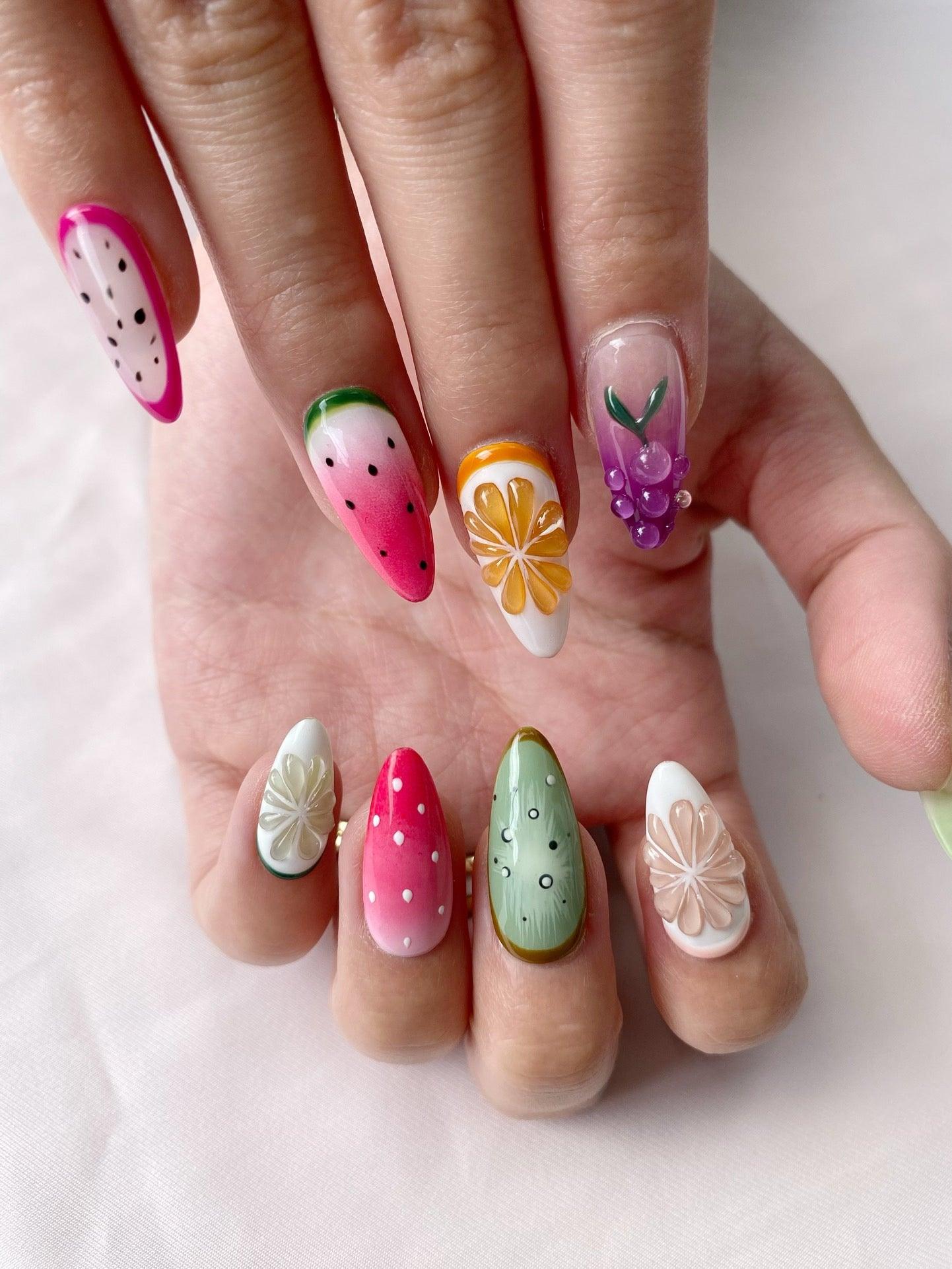 Fruit Fiesta - GO2NAIL MEDIUM ALMOND PressOnNails
