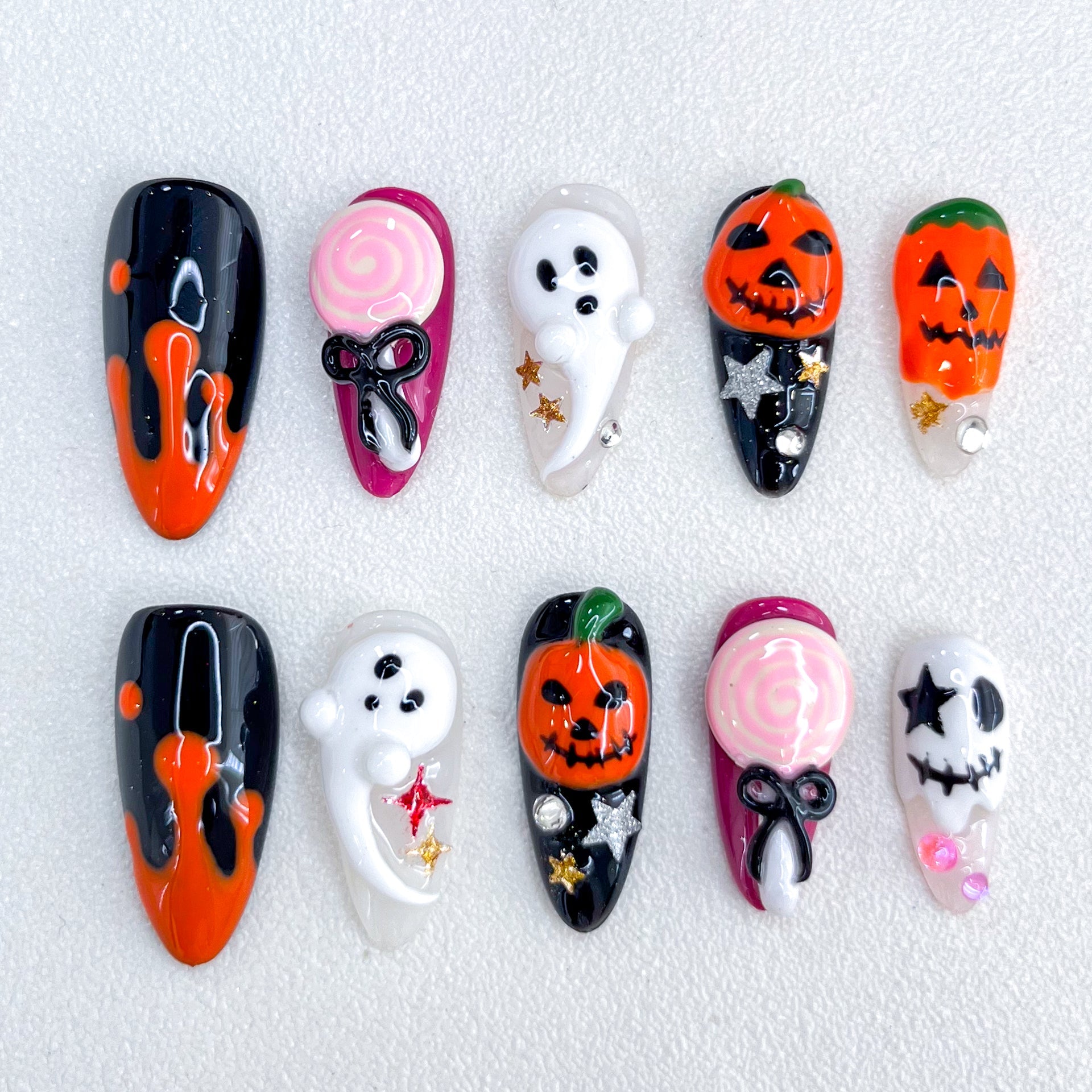 Ghostly Night - GO2NAIL LONG ALMOND PressOnNails