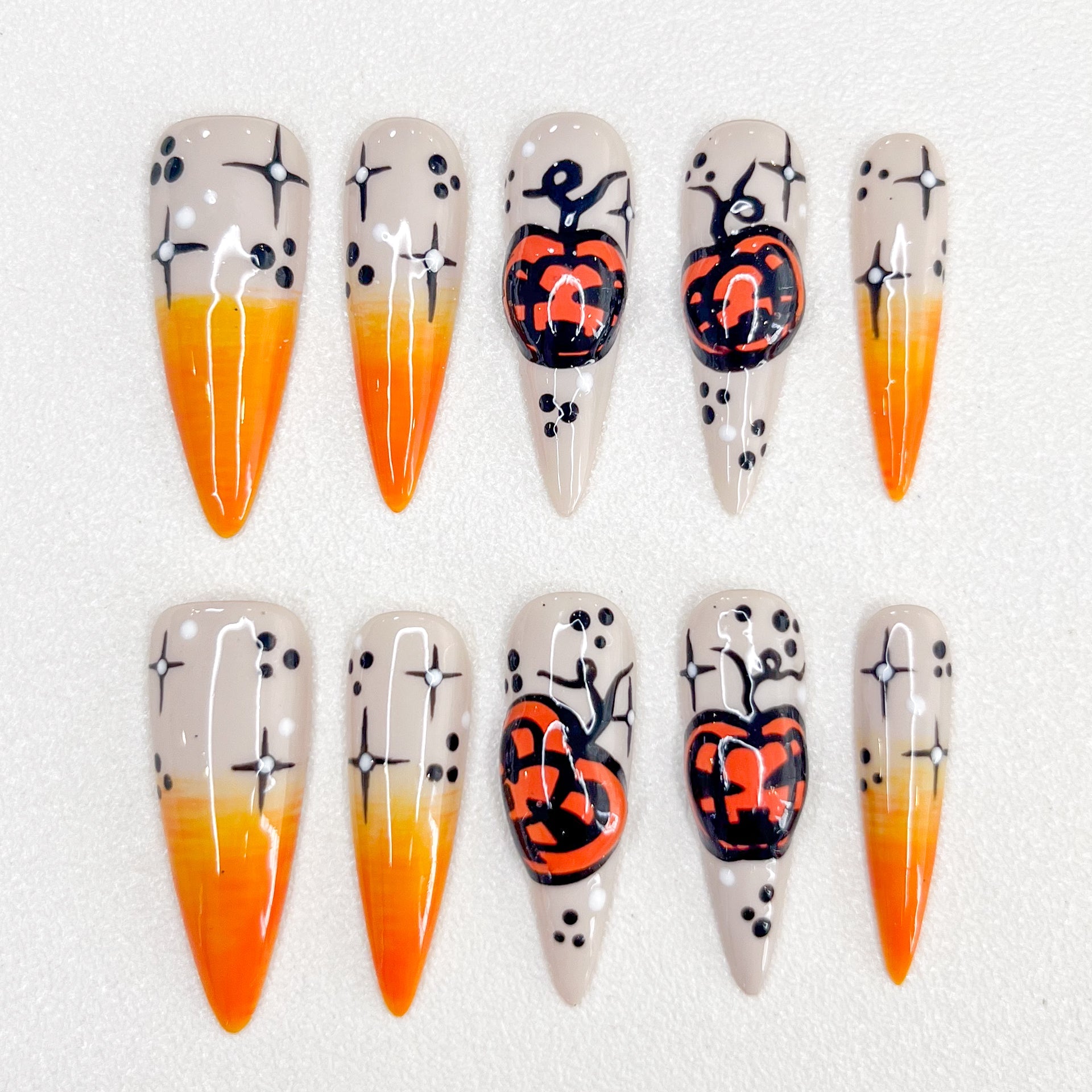 Ghostly Pumpkins - GO2NAIL LONG STILETTO PressOnNails