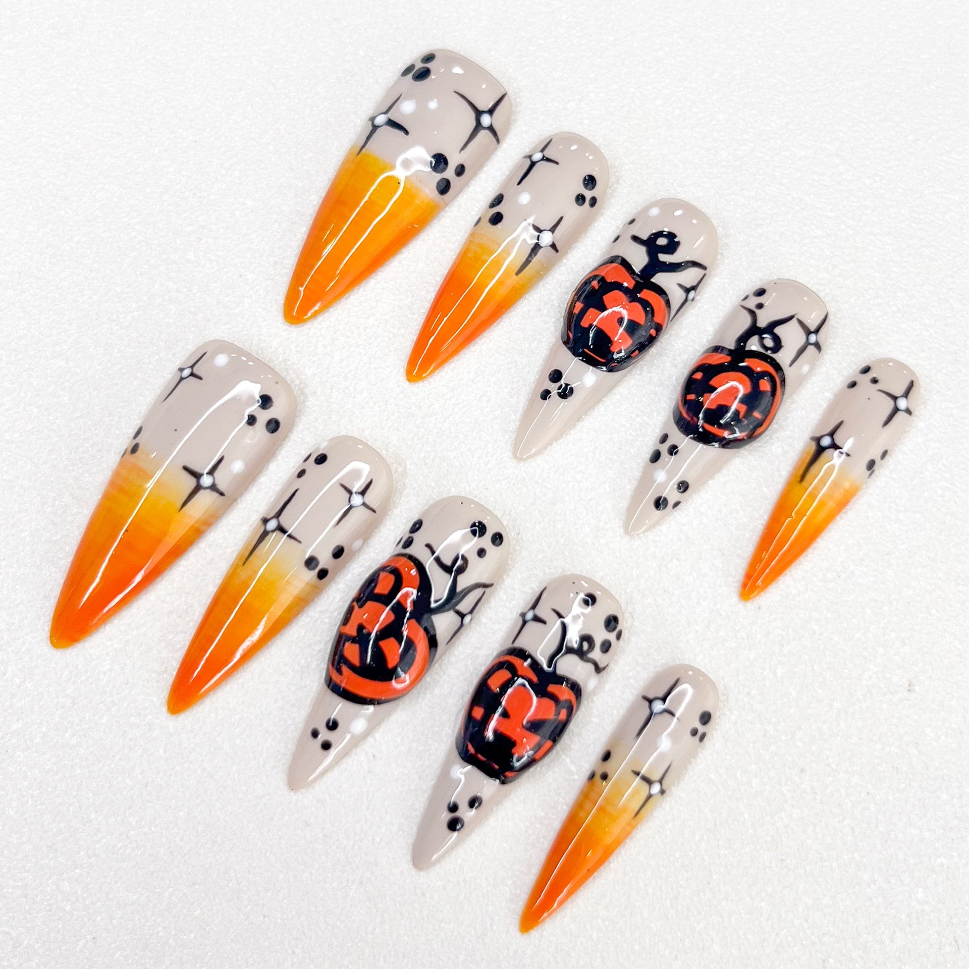 Ghostly Pumpkins - GO2NAIL LONG STILETTO PressOnNails