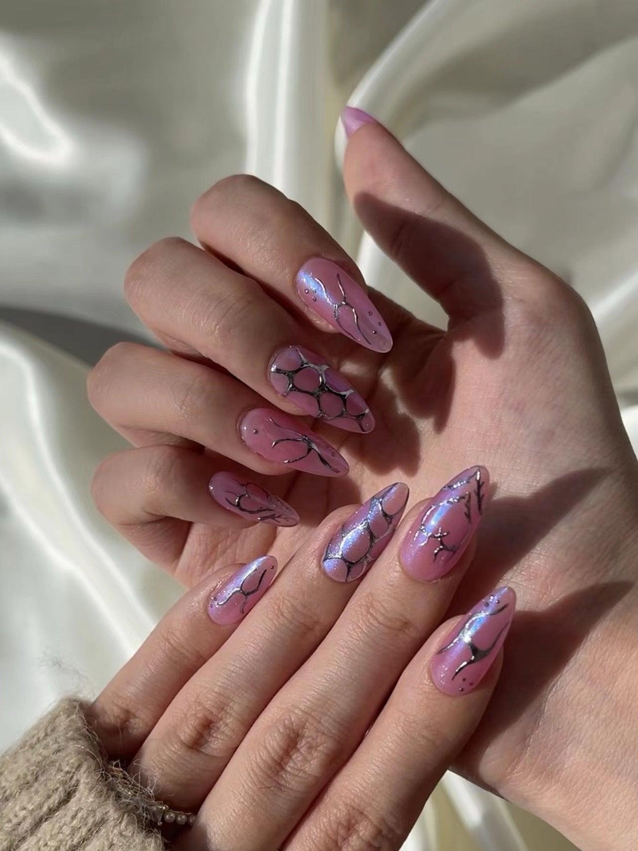 Glass Petals - GO2NAIL MEDIUM ALMOND PressOnNails