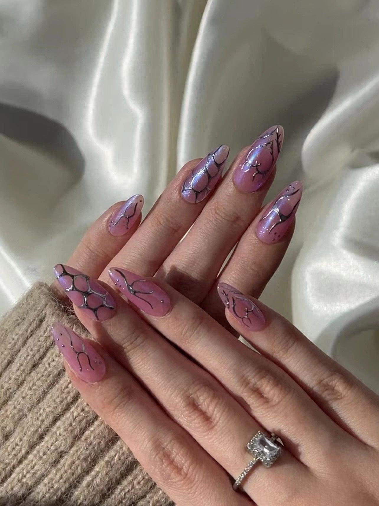 Glass Petals - GO2NAIL MEDIUM ALMOND PressOnNails