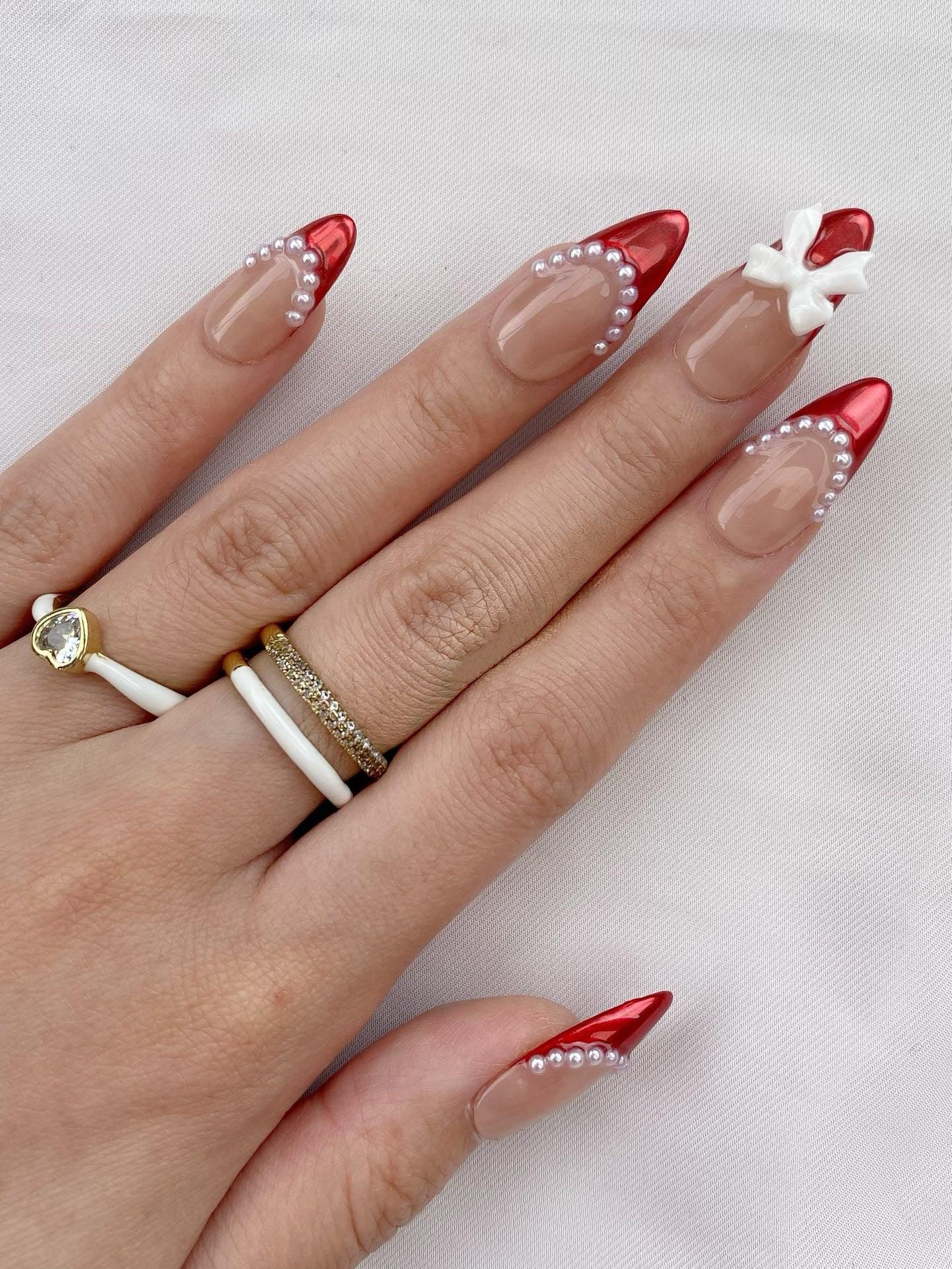 Pearl Red - GO2NAIL MEDIUM ALMOND PressOnNails