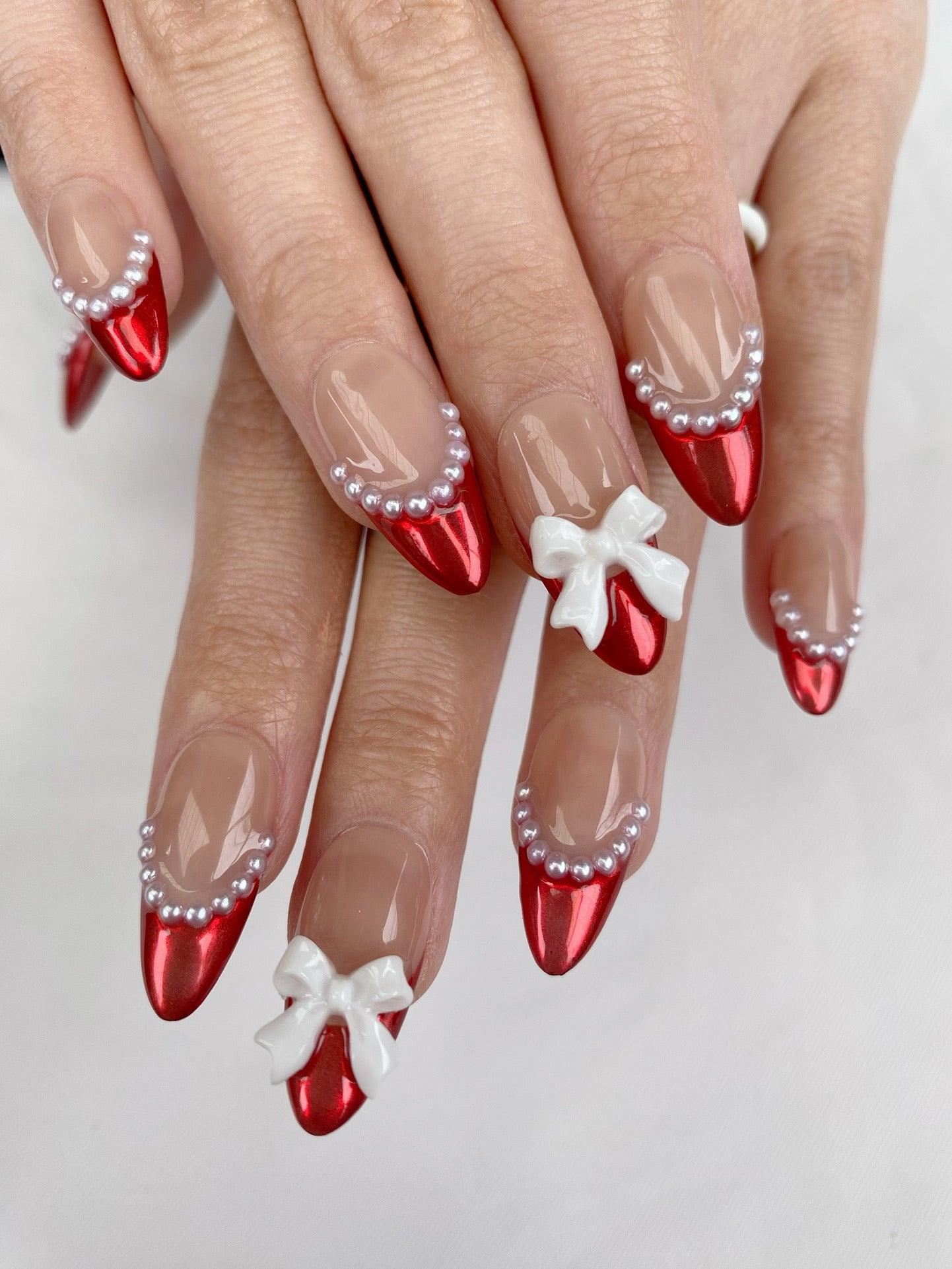 Pearl Red - GO2NAIL MEDIUM ALMOND PressOnNails