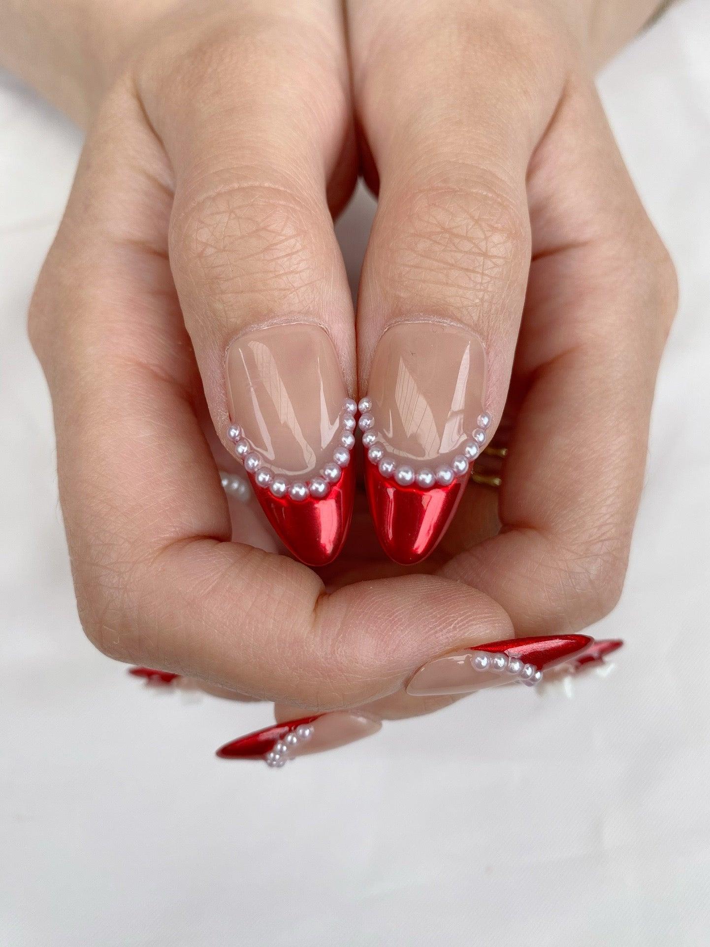 Pearl Red - GO2NAIL MEDIUM ALMOND PressOnNails