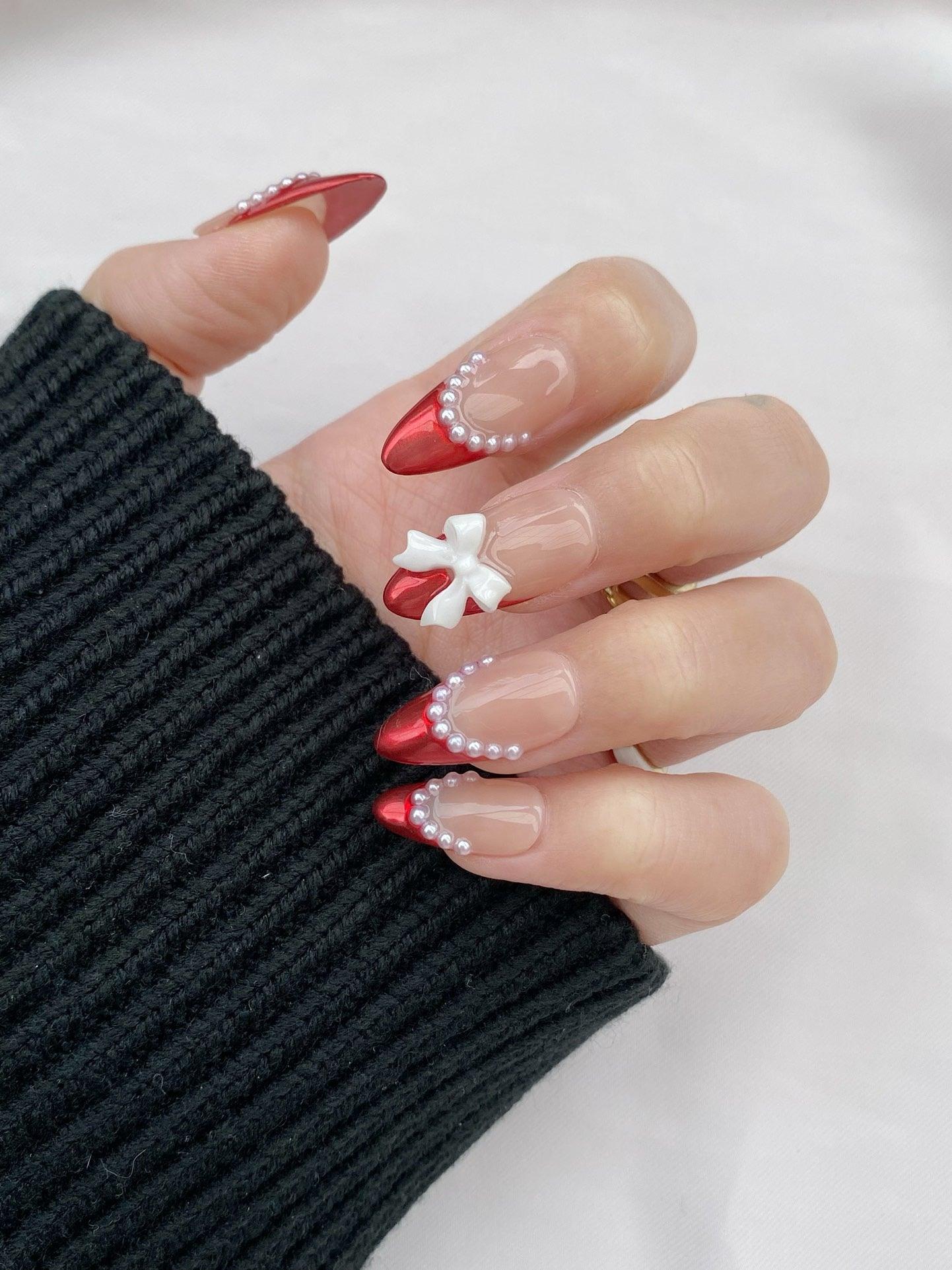 Pearl Red - GO2NAIL MEDIUM ALMOND PressOnNails