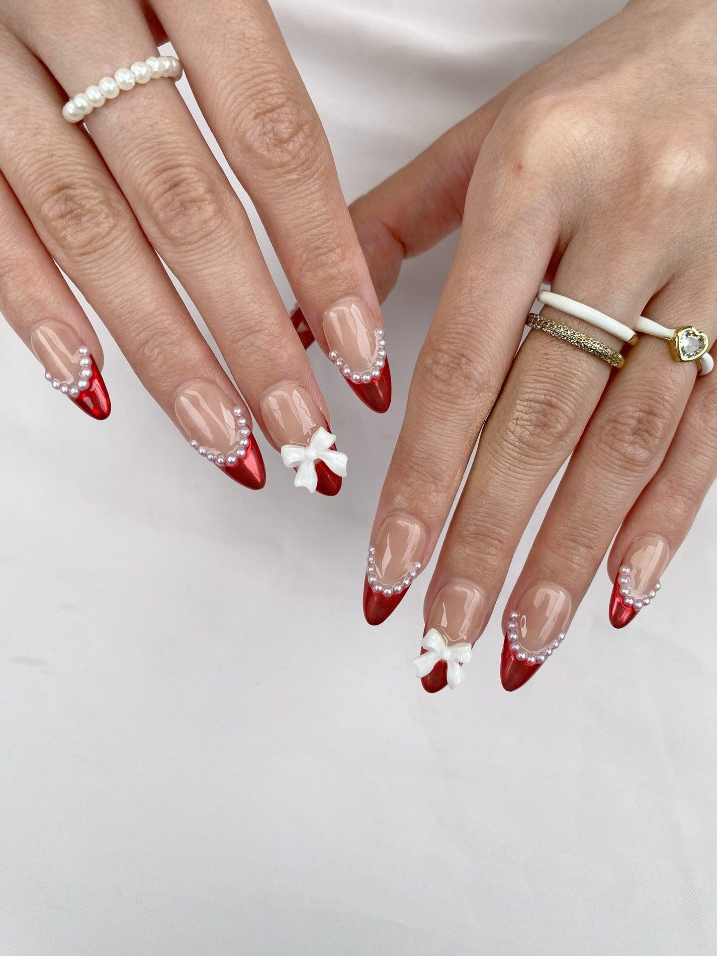 Pearl Red - GO2NAIL MEDIUM ALMOND PressOnNails