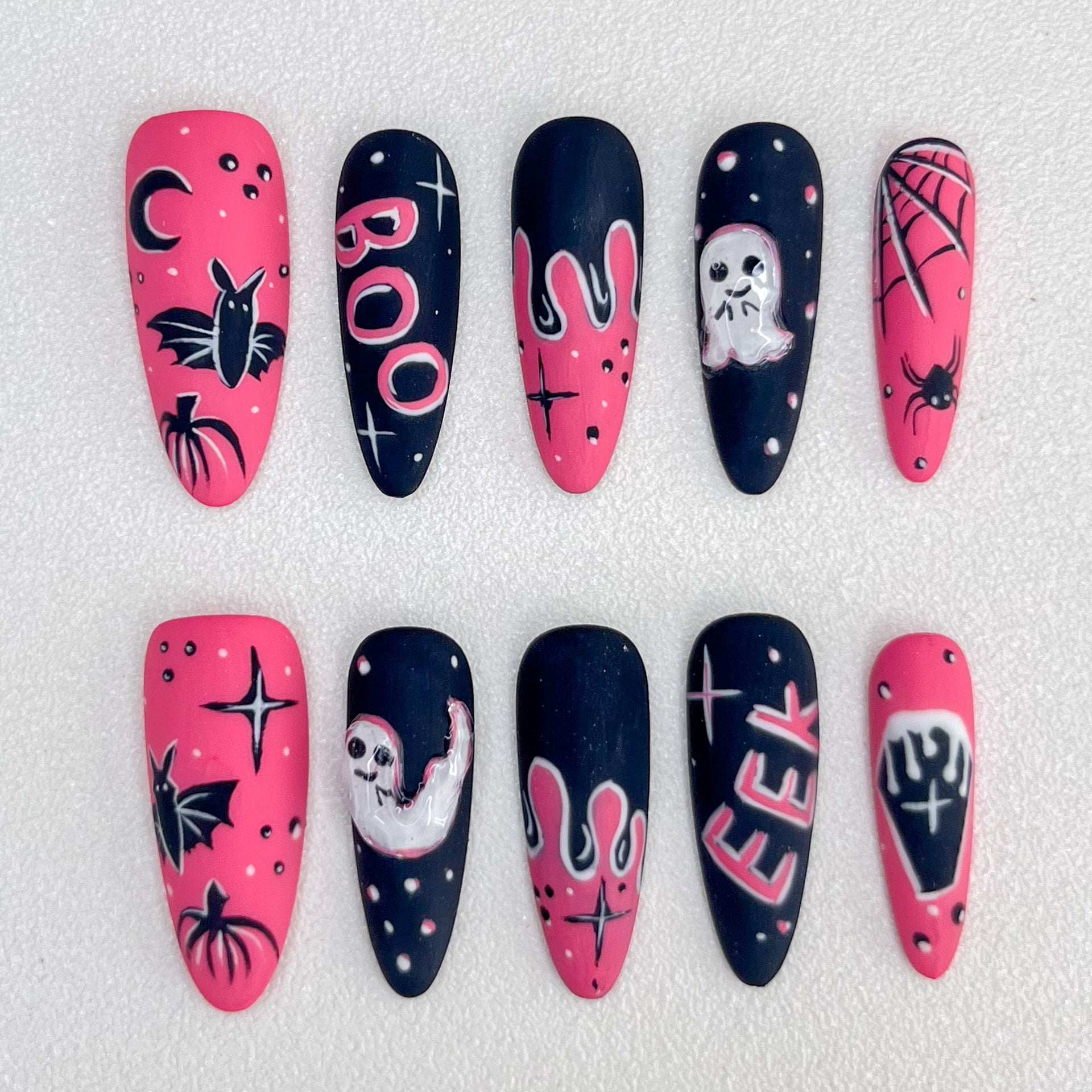 Pink Night Bats - GO2NAIL LONG STILETTO PressOnNails