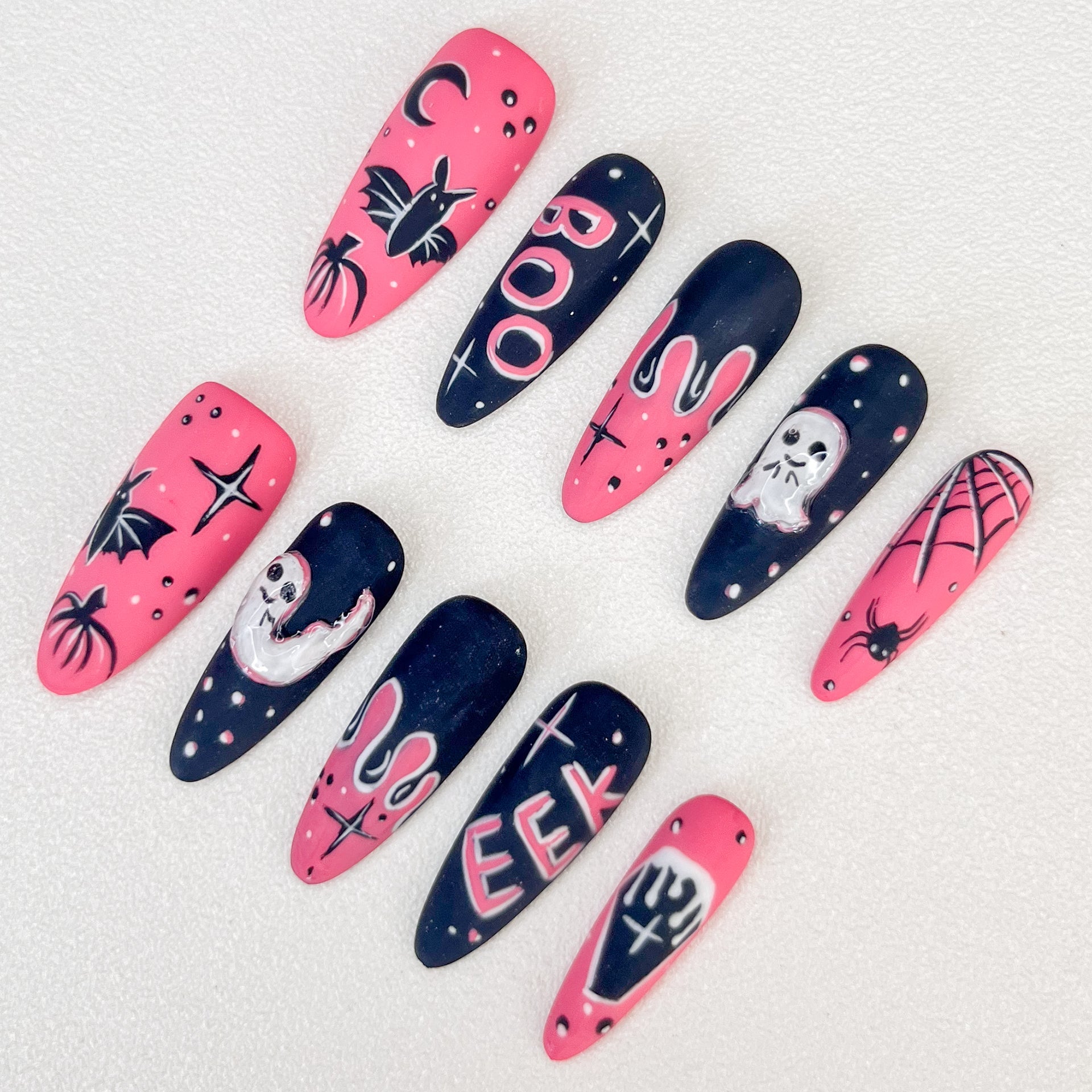 Pink Night Bats - GO2NAIL LONG STILETTO PressOnNails