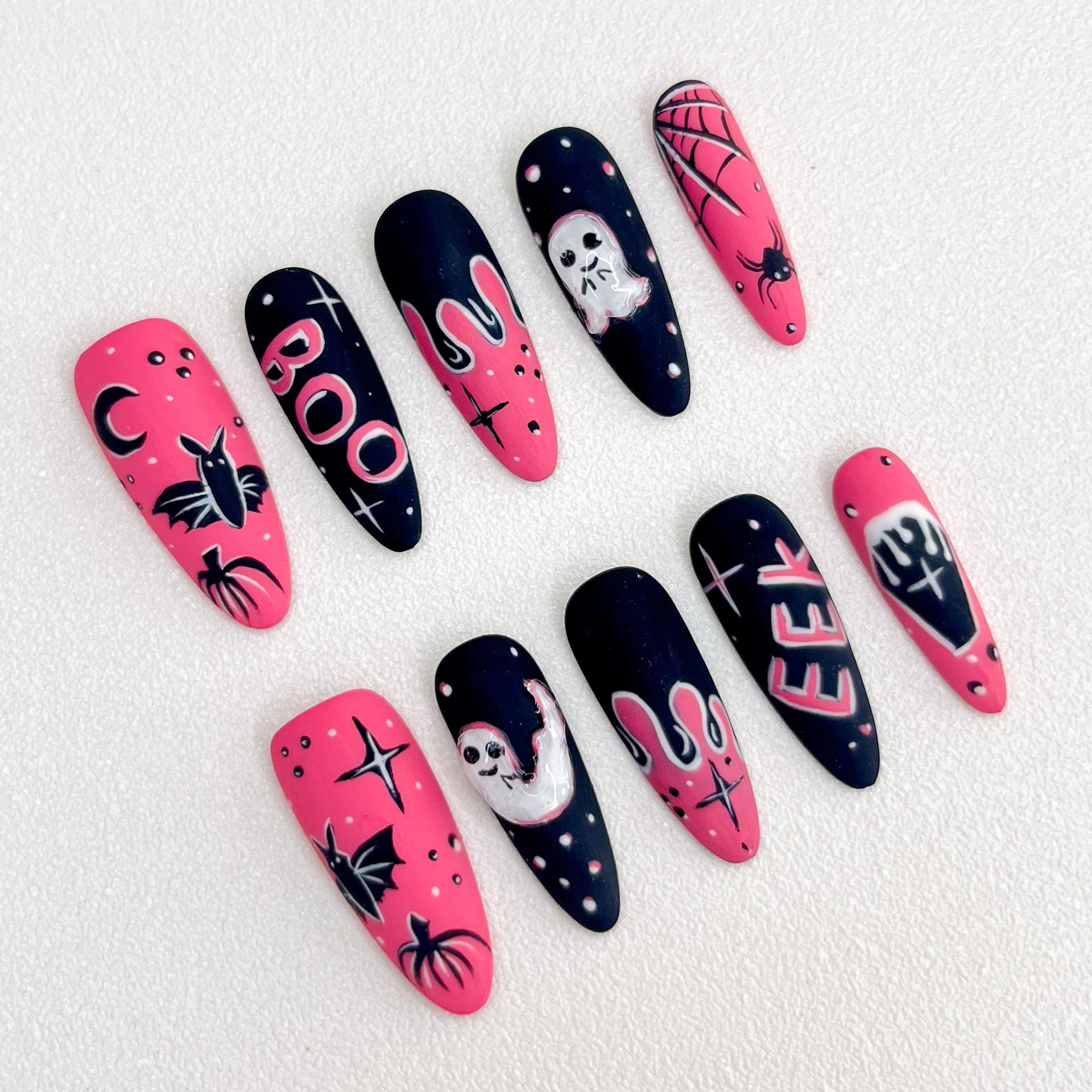 Pink Night Bats - GO2NAIL LONG STILETTO PressOnNails