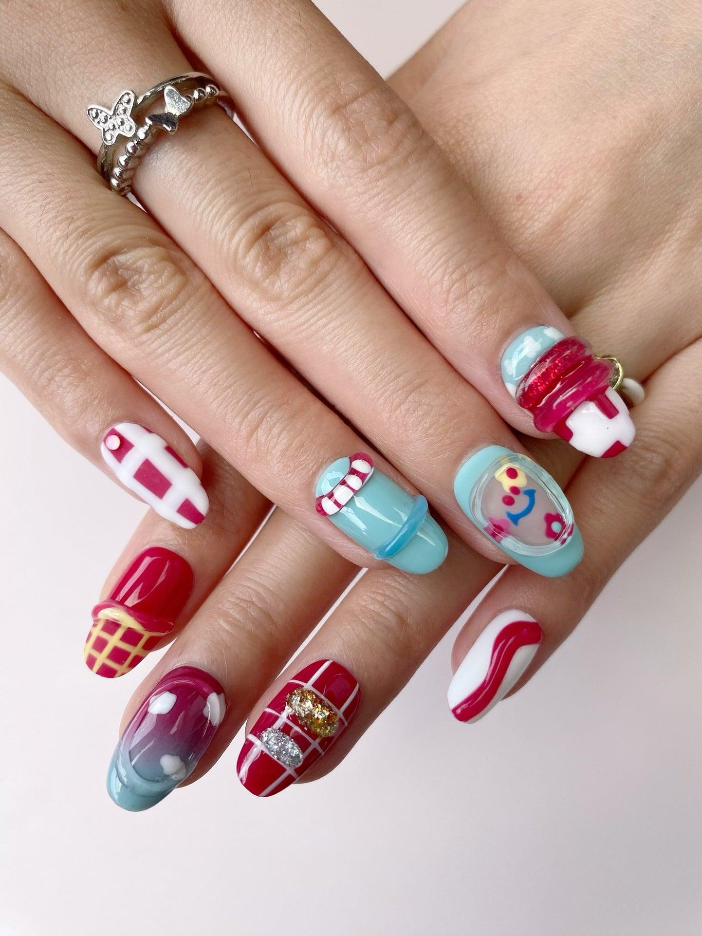 Playful Hues - GO2NAIL SHORT ALMOND PressOnNails