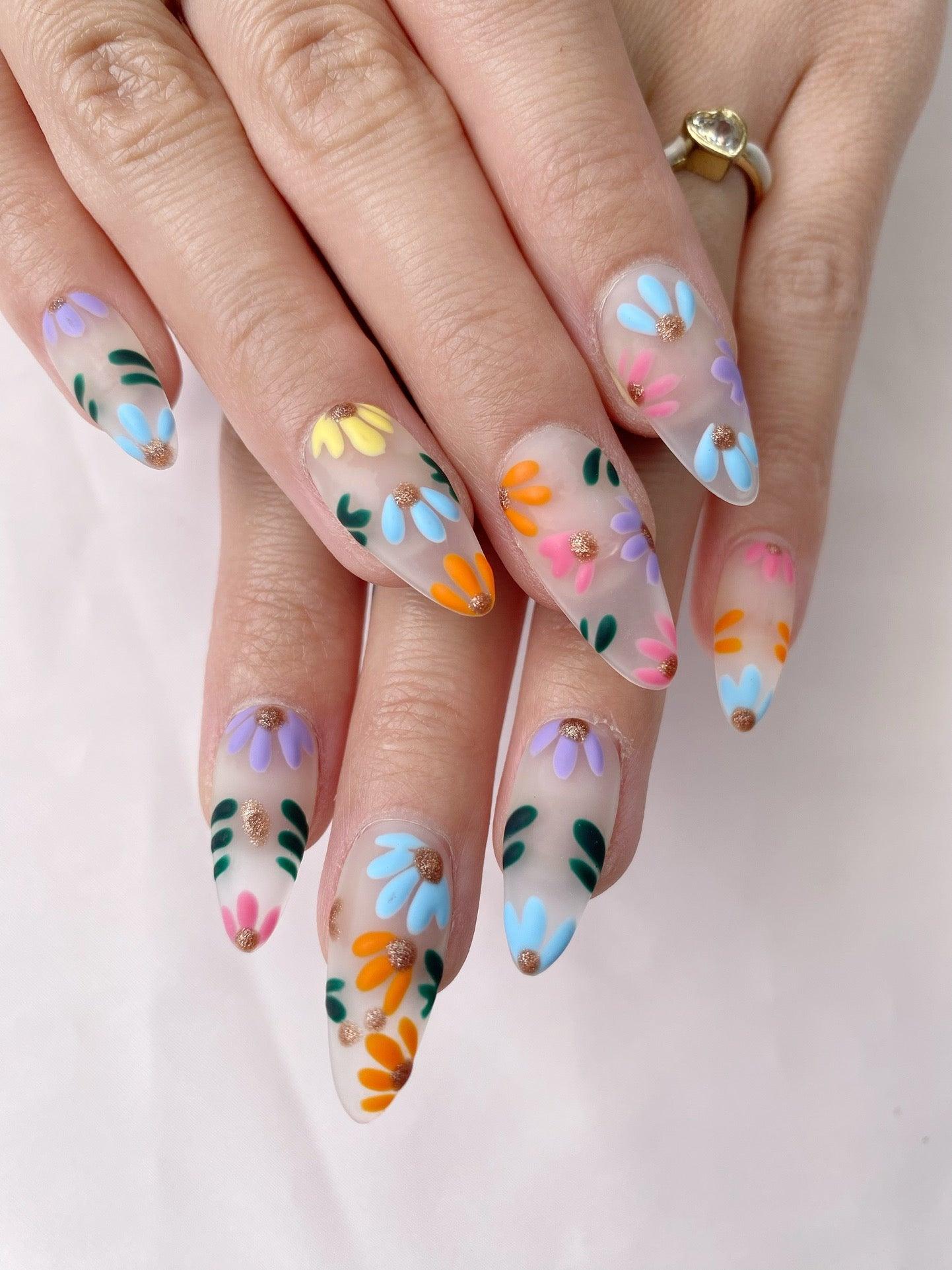 Rainbow Blossoms - GO2NAIL MEDIUM ALMOND PressOnNails