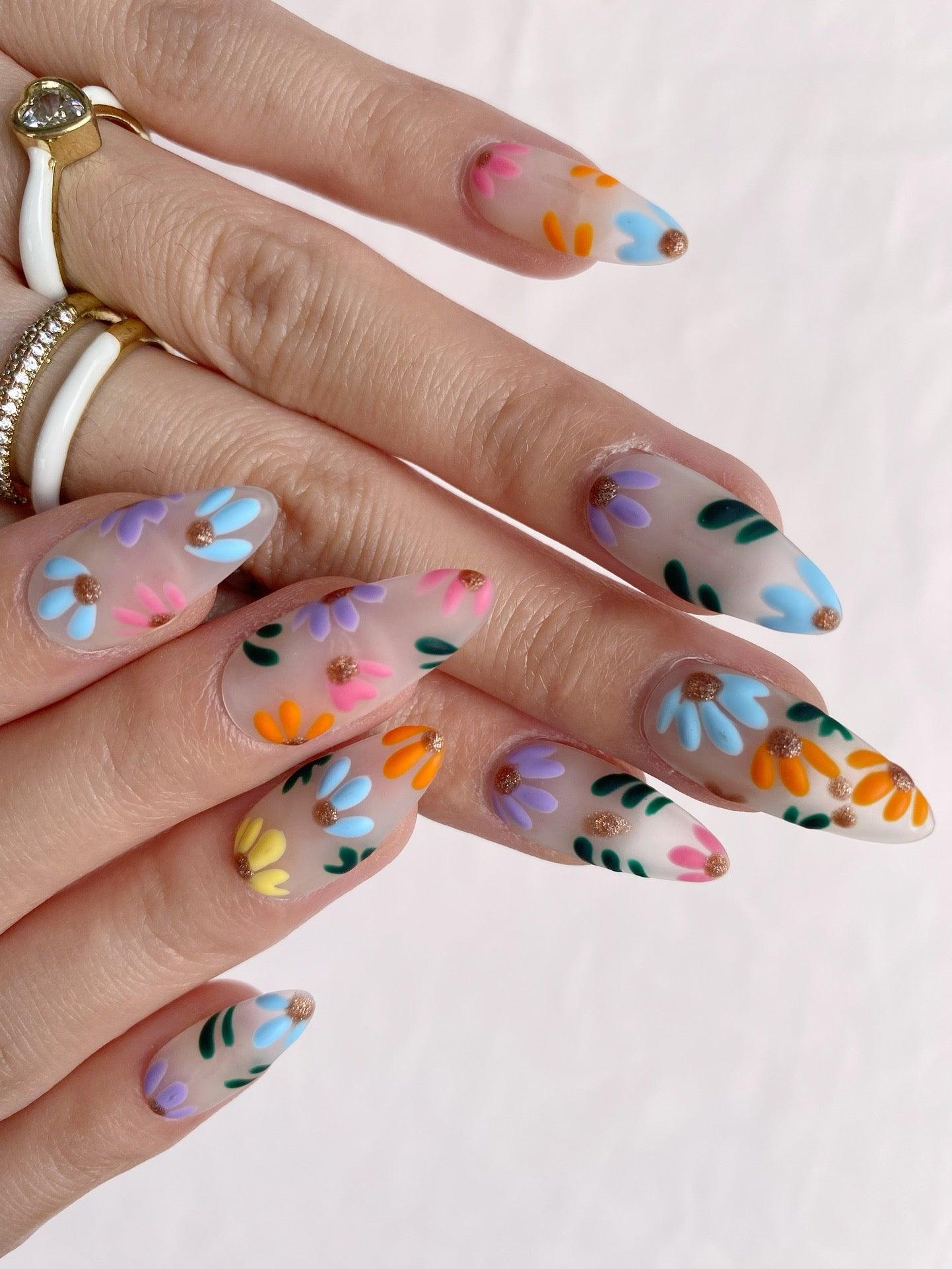 Rainbow Blossoms - GO2NAIL MEDIUM ALMOND PressOnNails