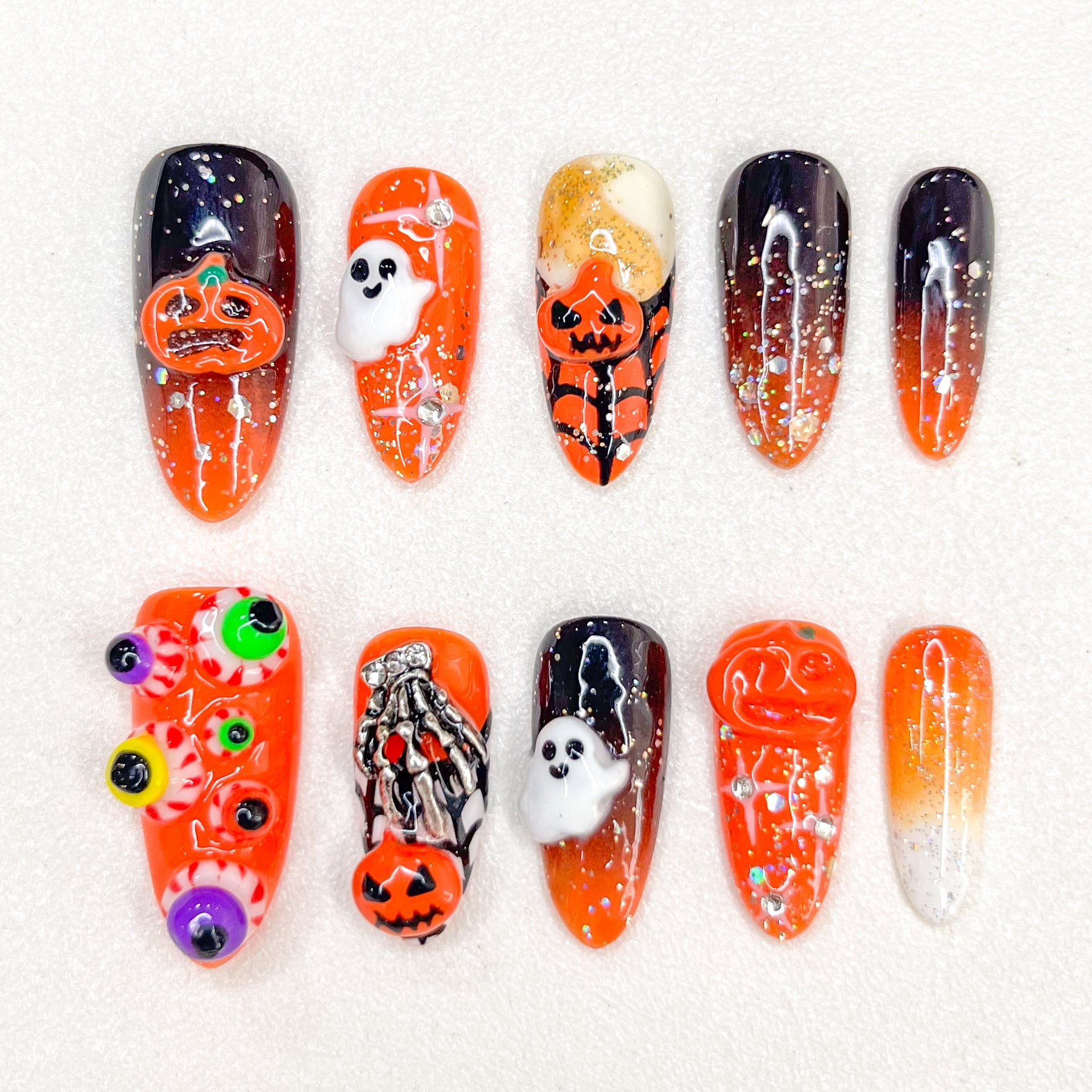 Spooky Glitter Glam - GO2NAIL LONG STILETTO PressOnNails