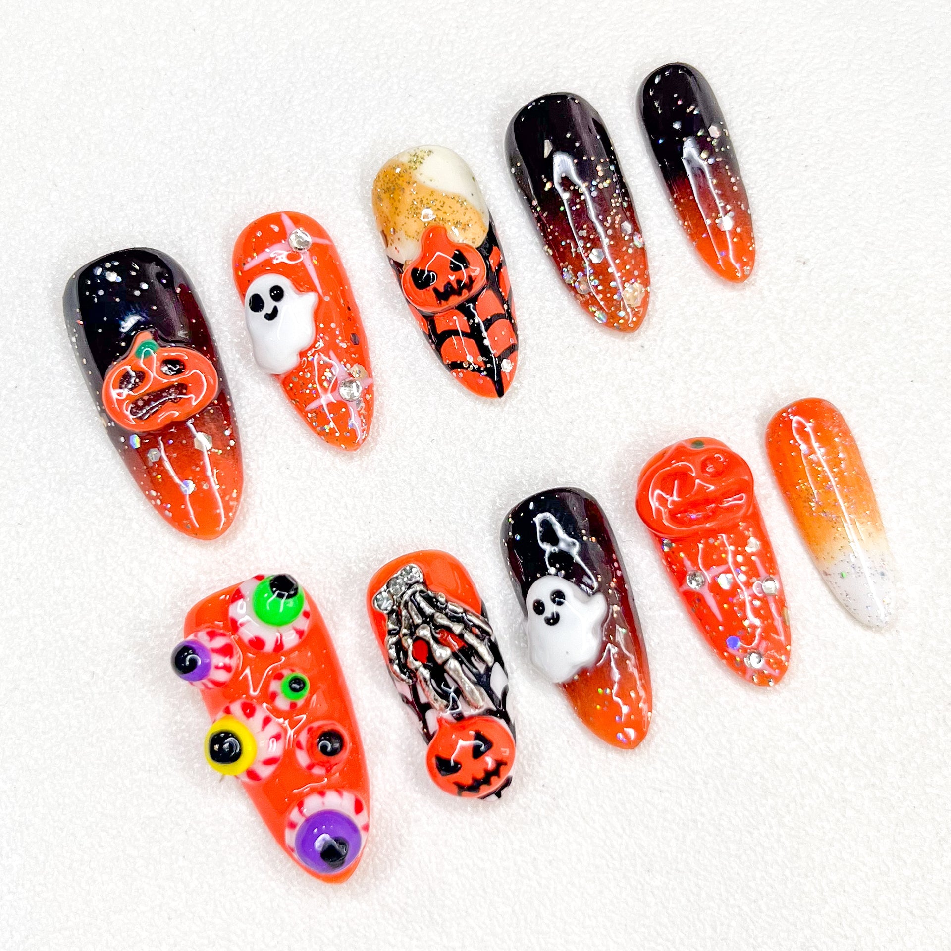 Spooky Glitter Glam - GO2NAIL LONG STILETTO PressOnNails
