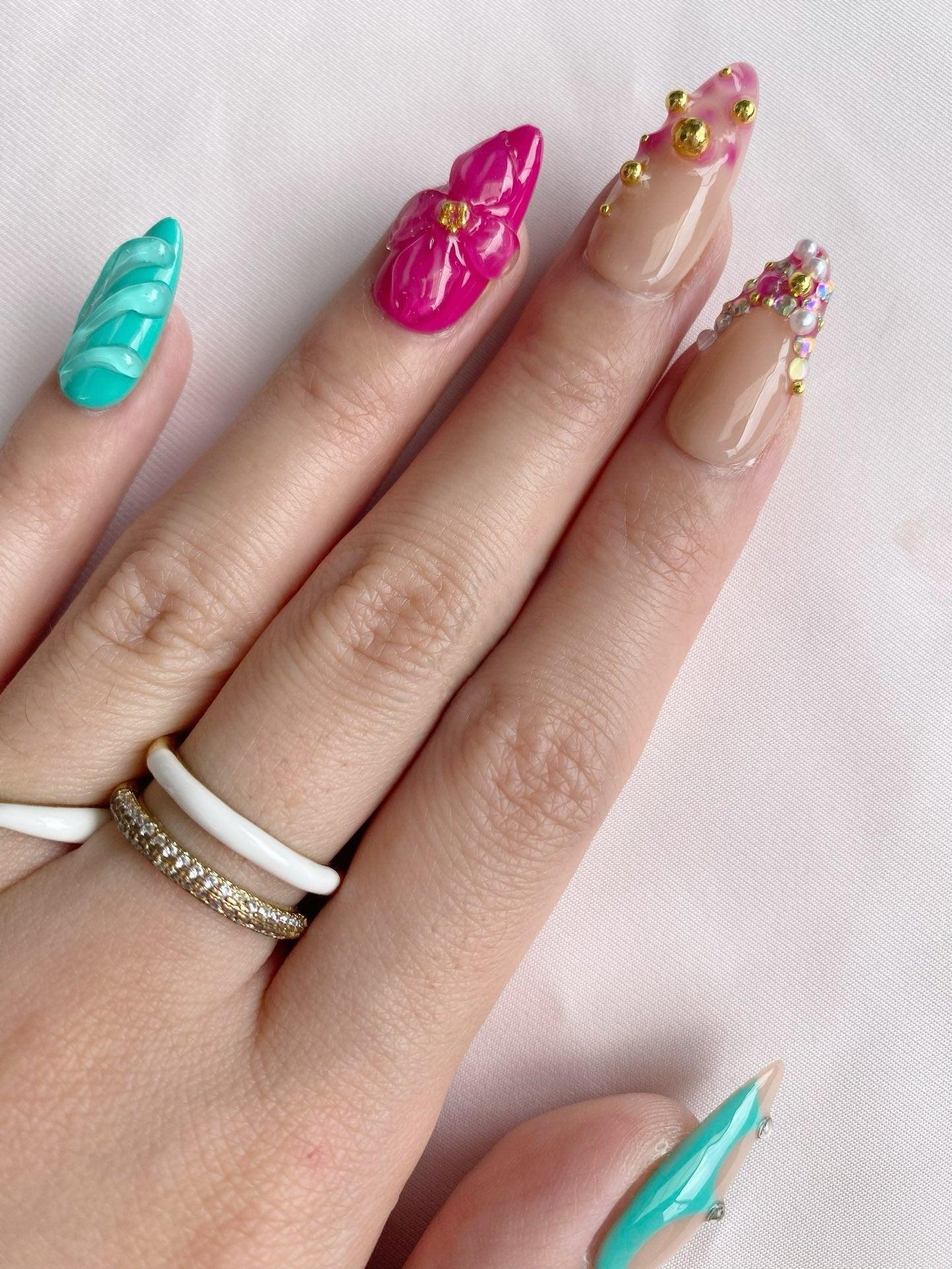 Vivid Bloom - GO2NAIL MEDIUM LONG ALMOND PressOnNails