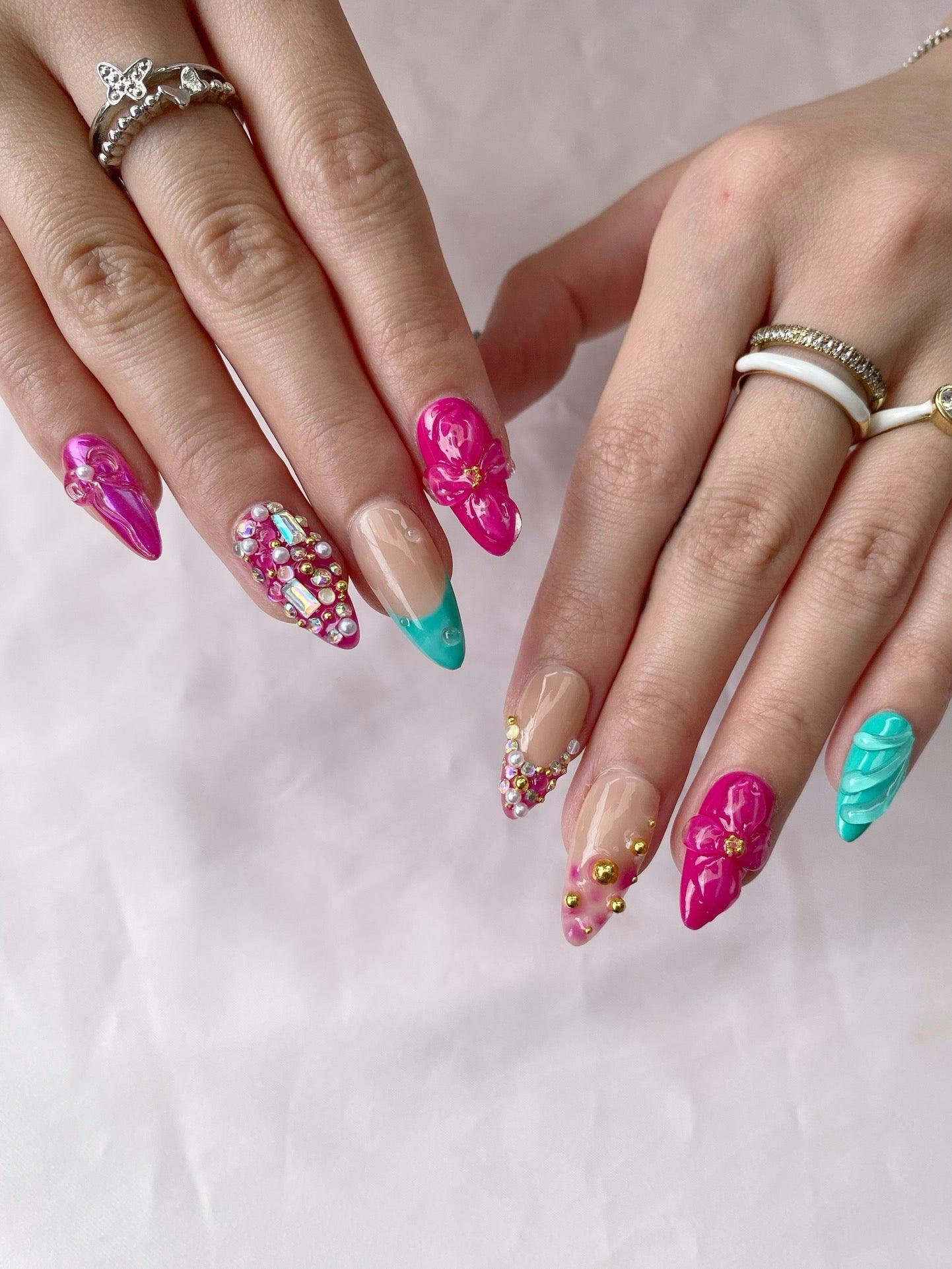 Vivid Bloom - GO2NAIL MEDIUM LONG ALMOND PressOnNails