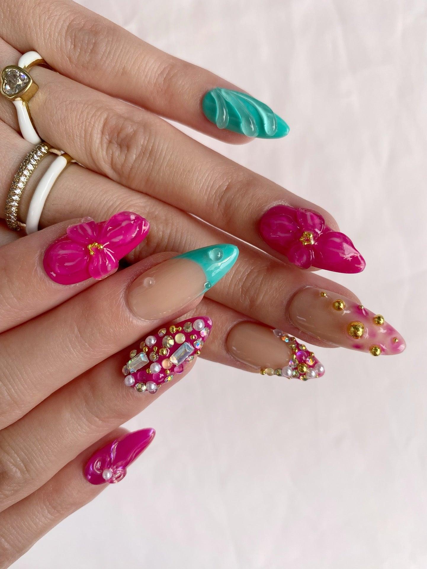 Vivid Bloom - GO2NAIL MEDIUM LONG ALMOND PressOnNails