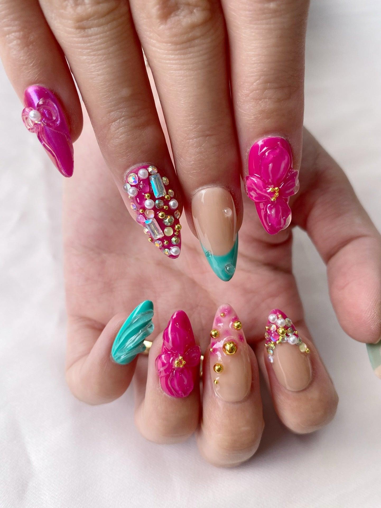 Vivid Bloom - GO2NAIL MEDIUM LONG ALMOND PressOnNails