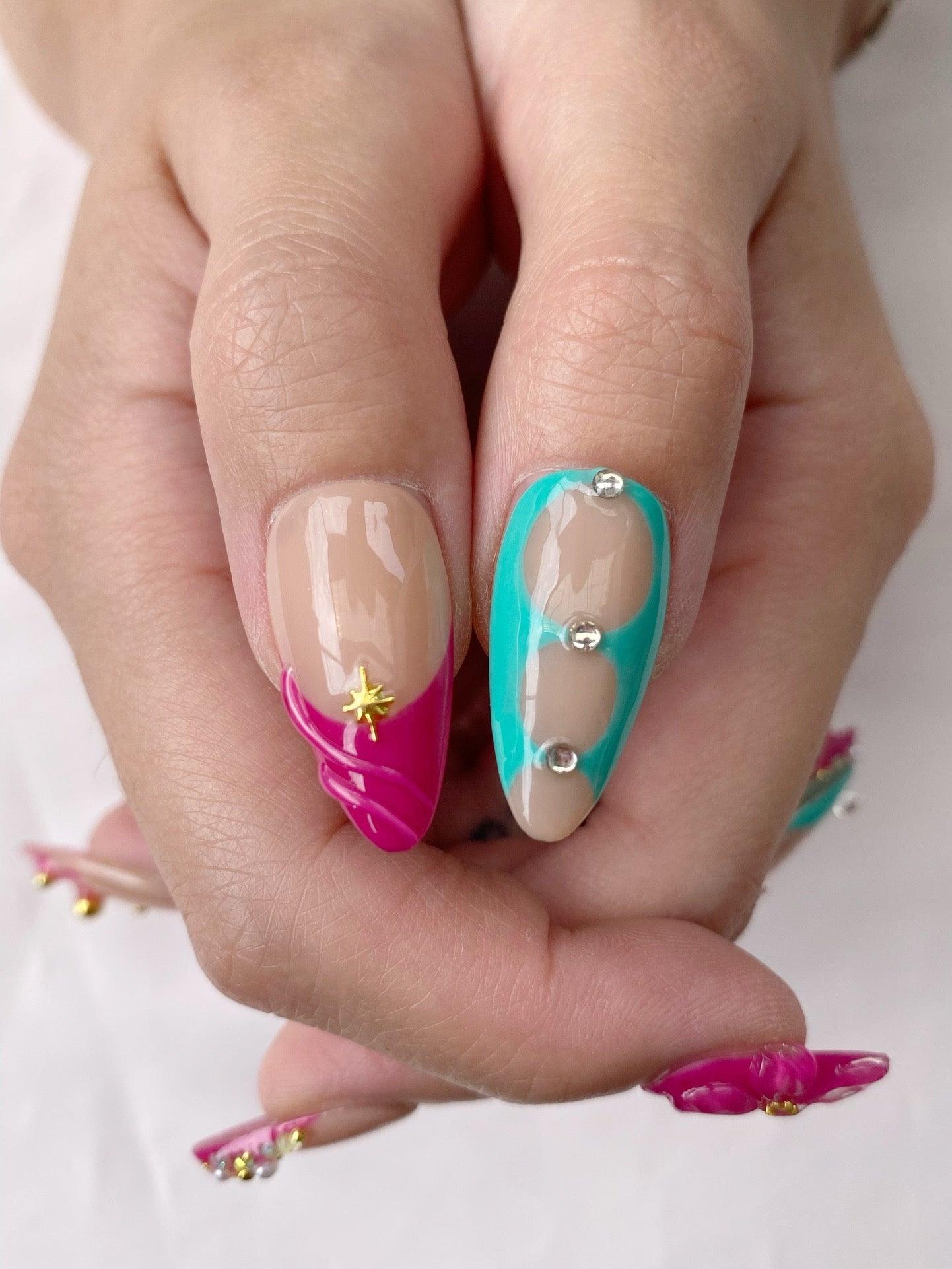 Vivid Bloom - GO2NAIL MEDIUM LONG ALMOND PressOnNails