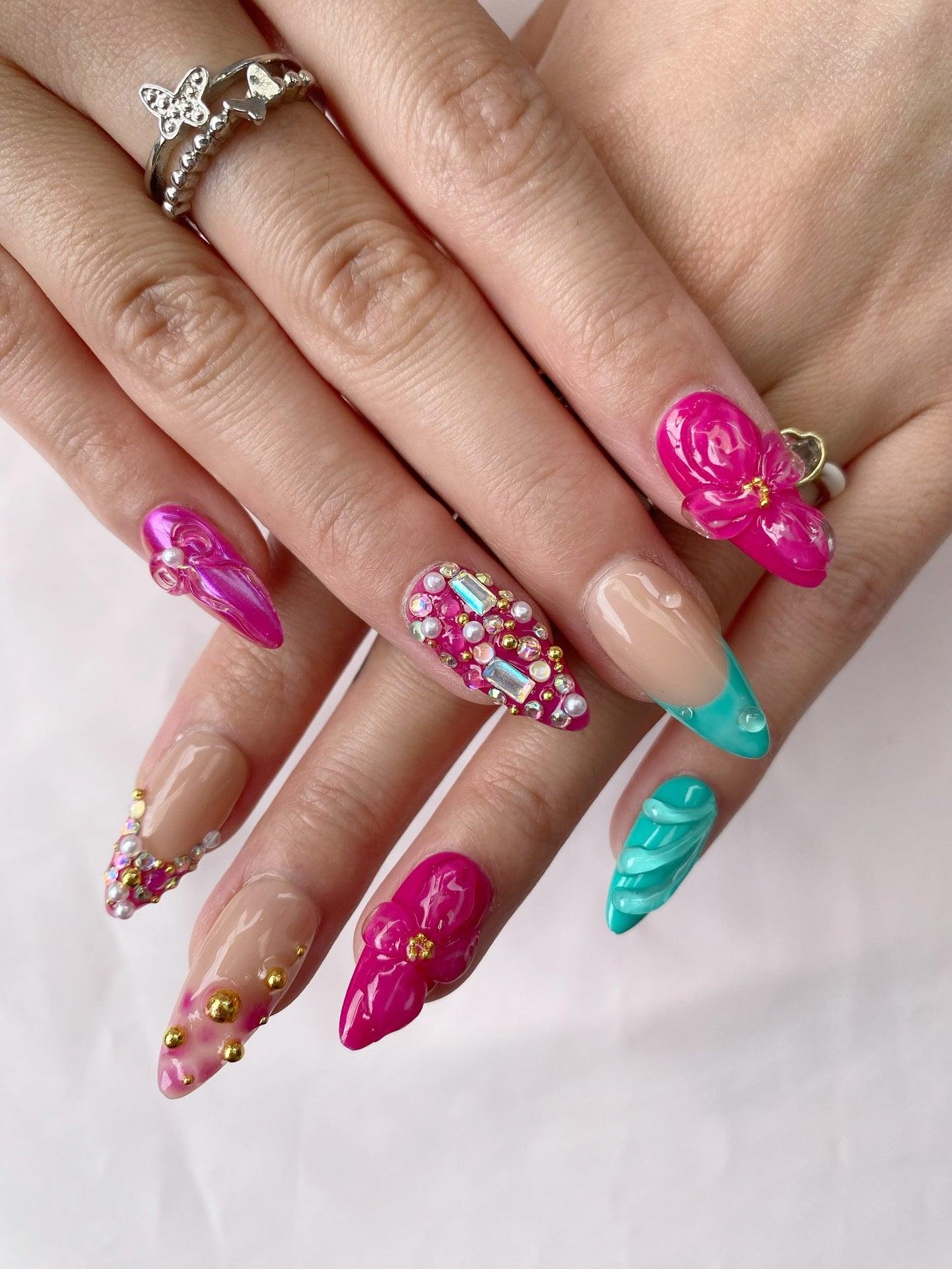 Vivid Bloom - GO2NAIL MEDIUM LONG ALMOND PressOnNails