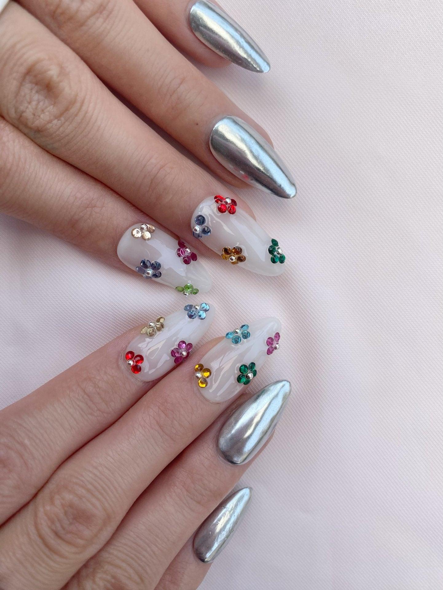 Crystal Bloom - GO2NAIL  LONG STILETTO PressOnNails