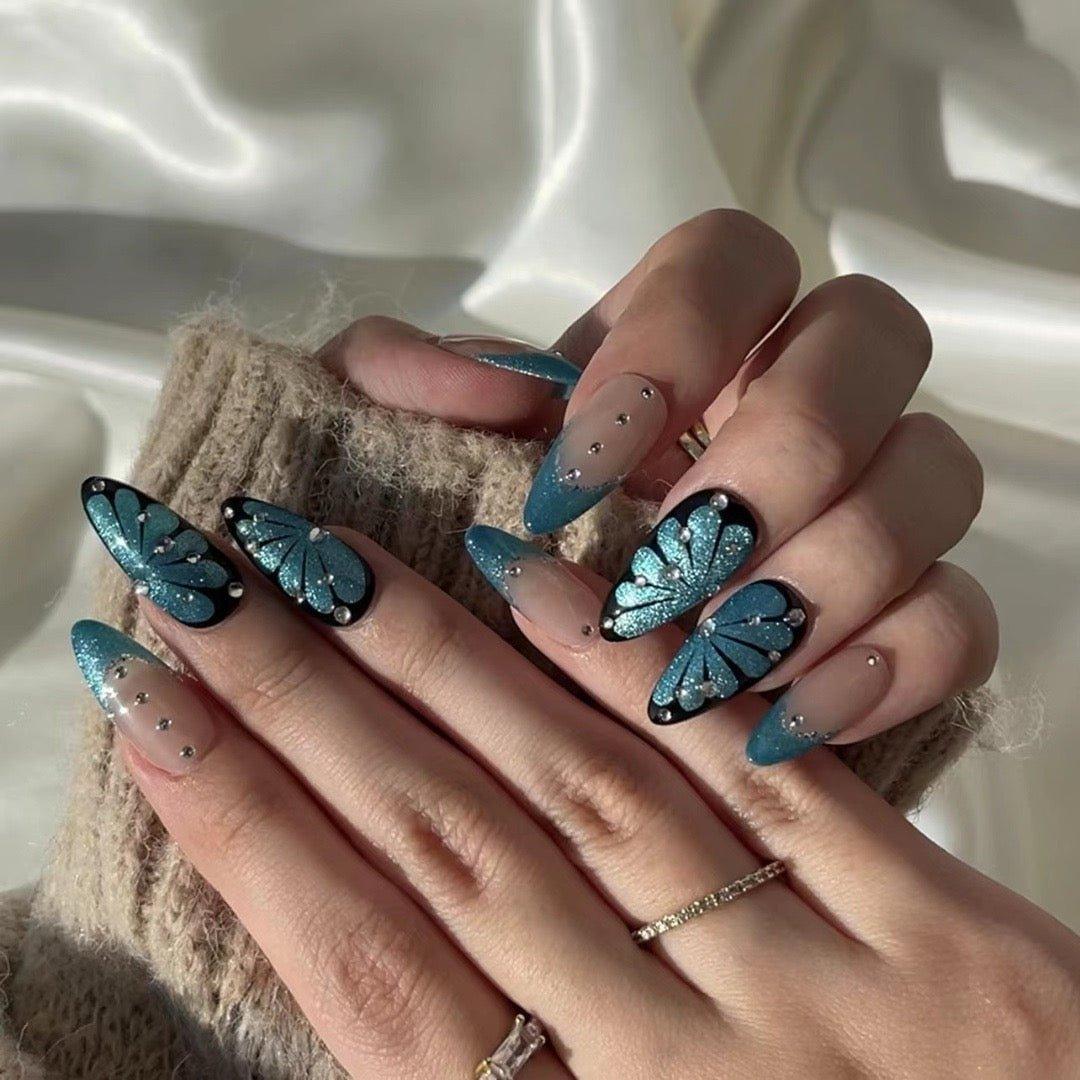 Midnight Bloom - GO2NAIL  MEDIUM ALMOND PressOnNails