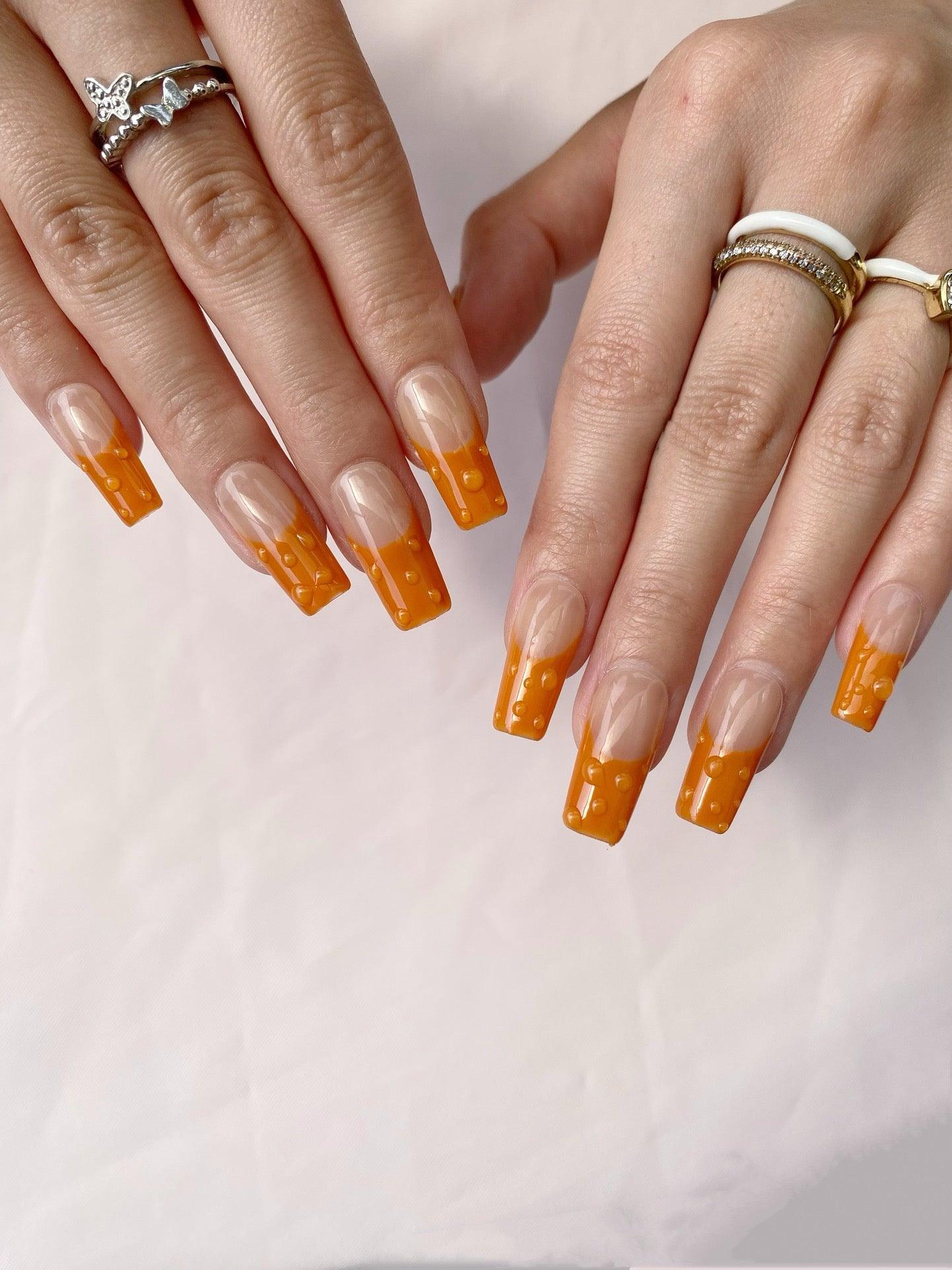 Orange Rhythm - GO2NAIL  LONG SQUARE PressOnNails