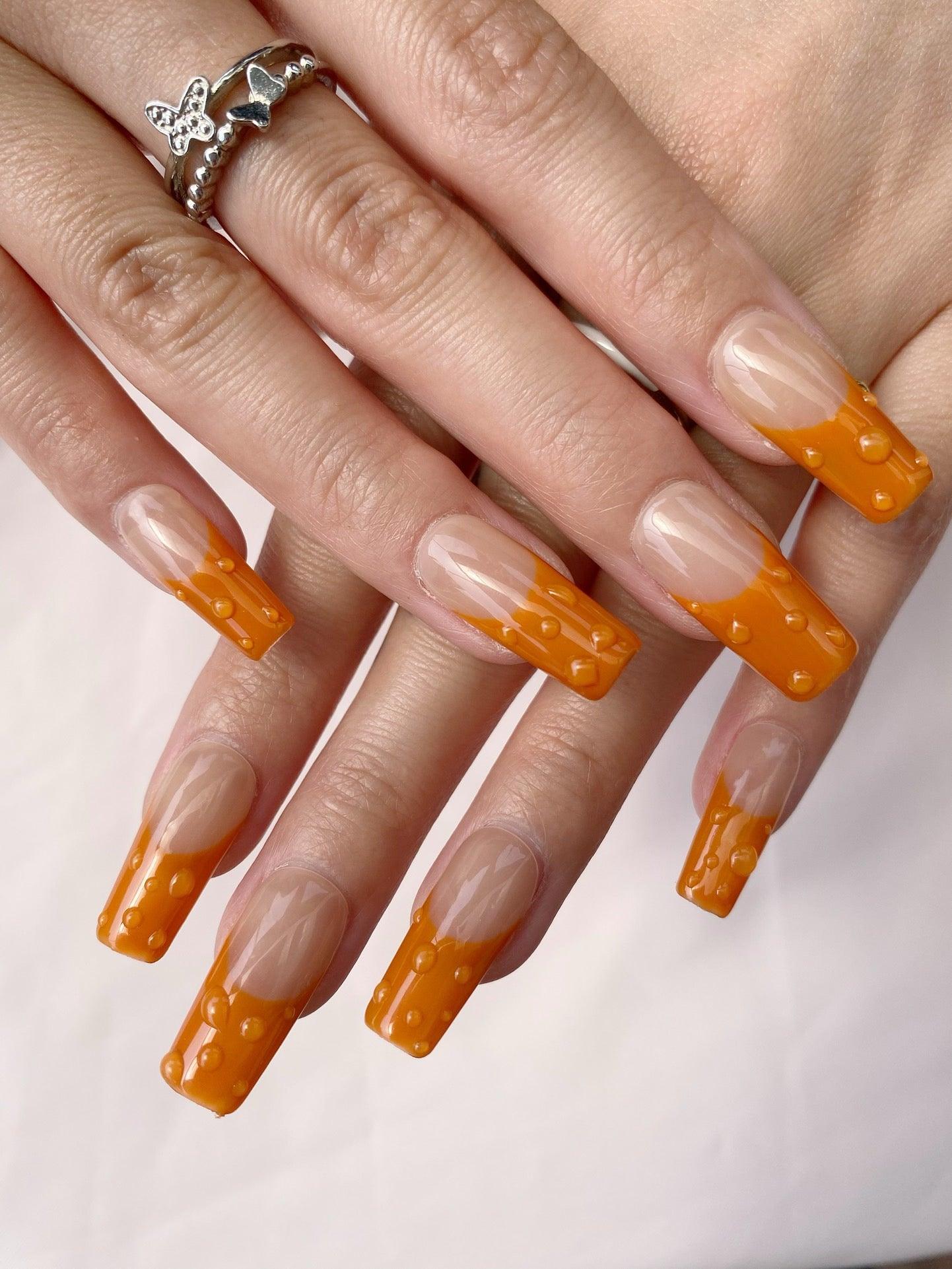 Orange Rhythm - GO2NAIL  LONG SQUARE PressOnNails