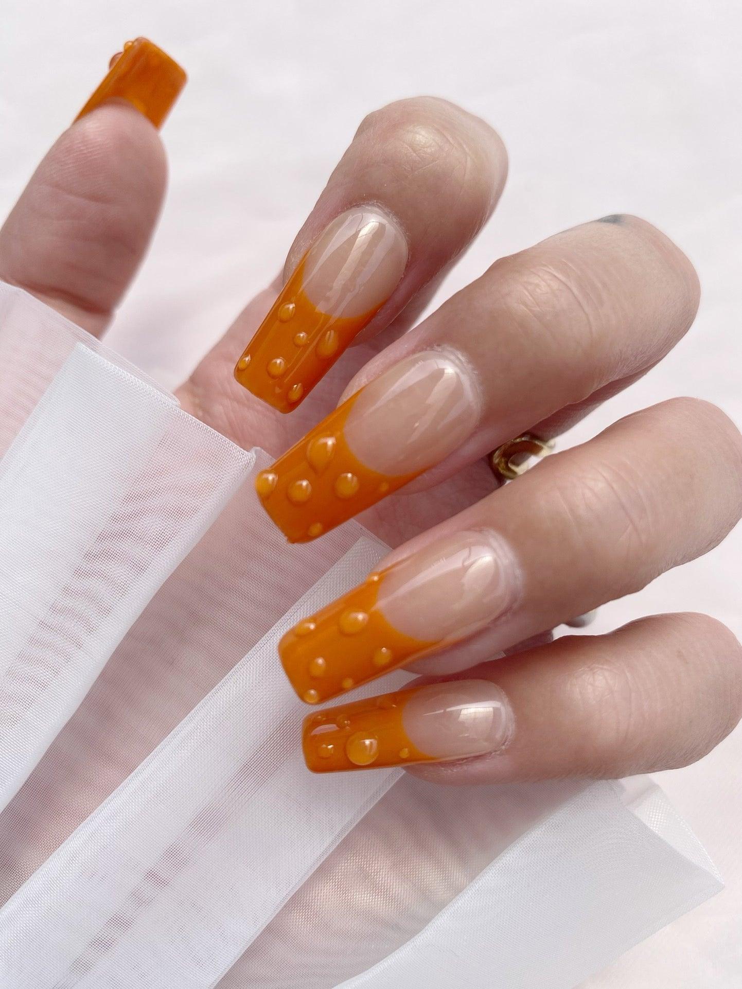 Orange Rhythm - GO2NAIL  LONG SQUARE PressOnNails